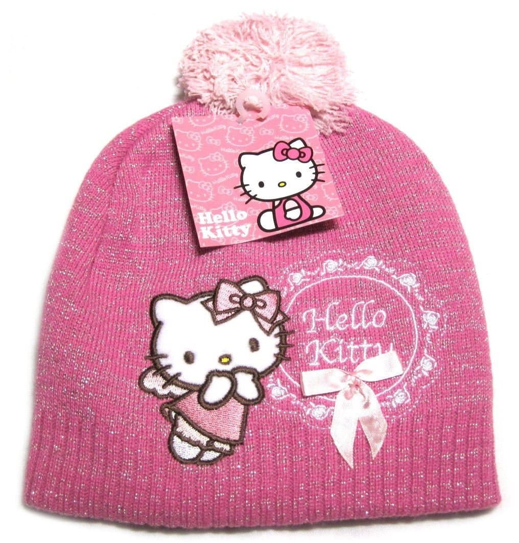 Hello Kitty Original Grade A Quality Winter Pom Pom Hat for Babies, Toddlers & Kids (Up to 6y) - Purple & Silver Glitter