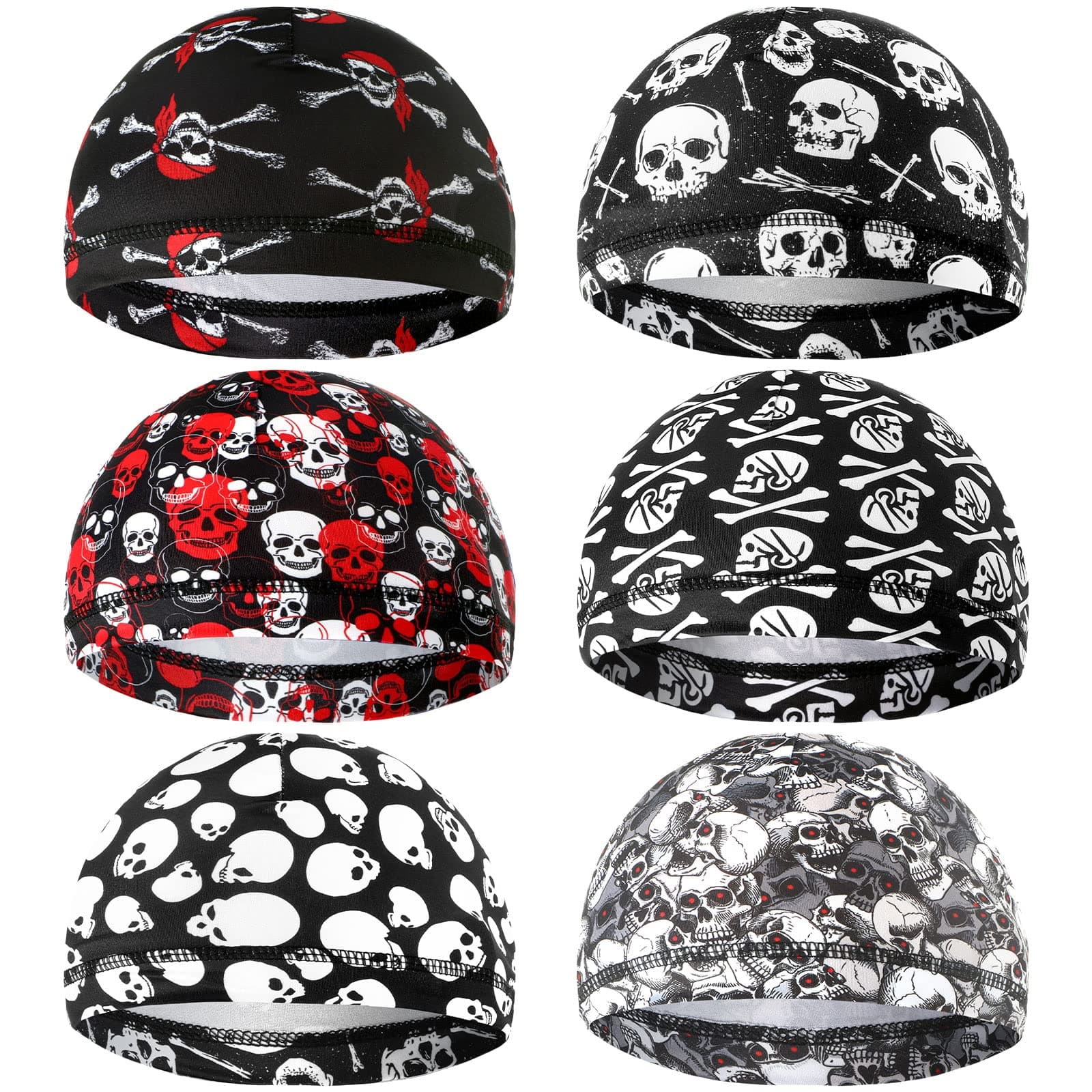 Haysandy 6 Pcs Cooling Skull Cap Motorcycle Helmet Liner Men Women Sweat Wicking Beanie Bicycle Running Cap Head Wrap
