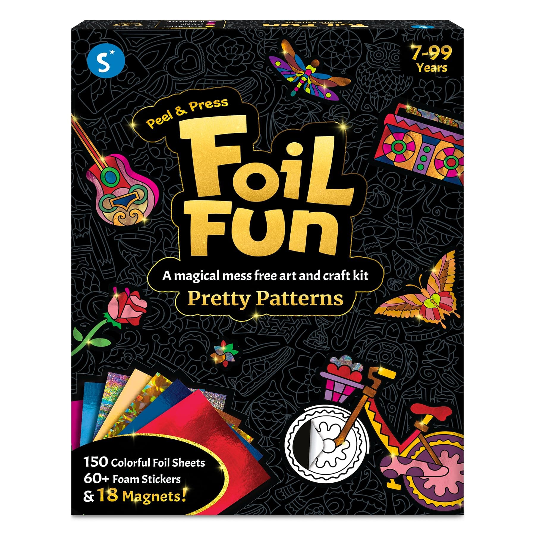 Skillmatics Foil Fun - Pretty Patterns, Mess-Free Art, Magnets, DIY Colourful Creative Activity, Craft Kits, Gifts for Kids, Teens, Adults, Families