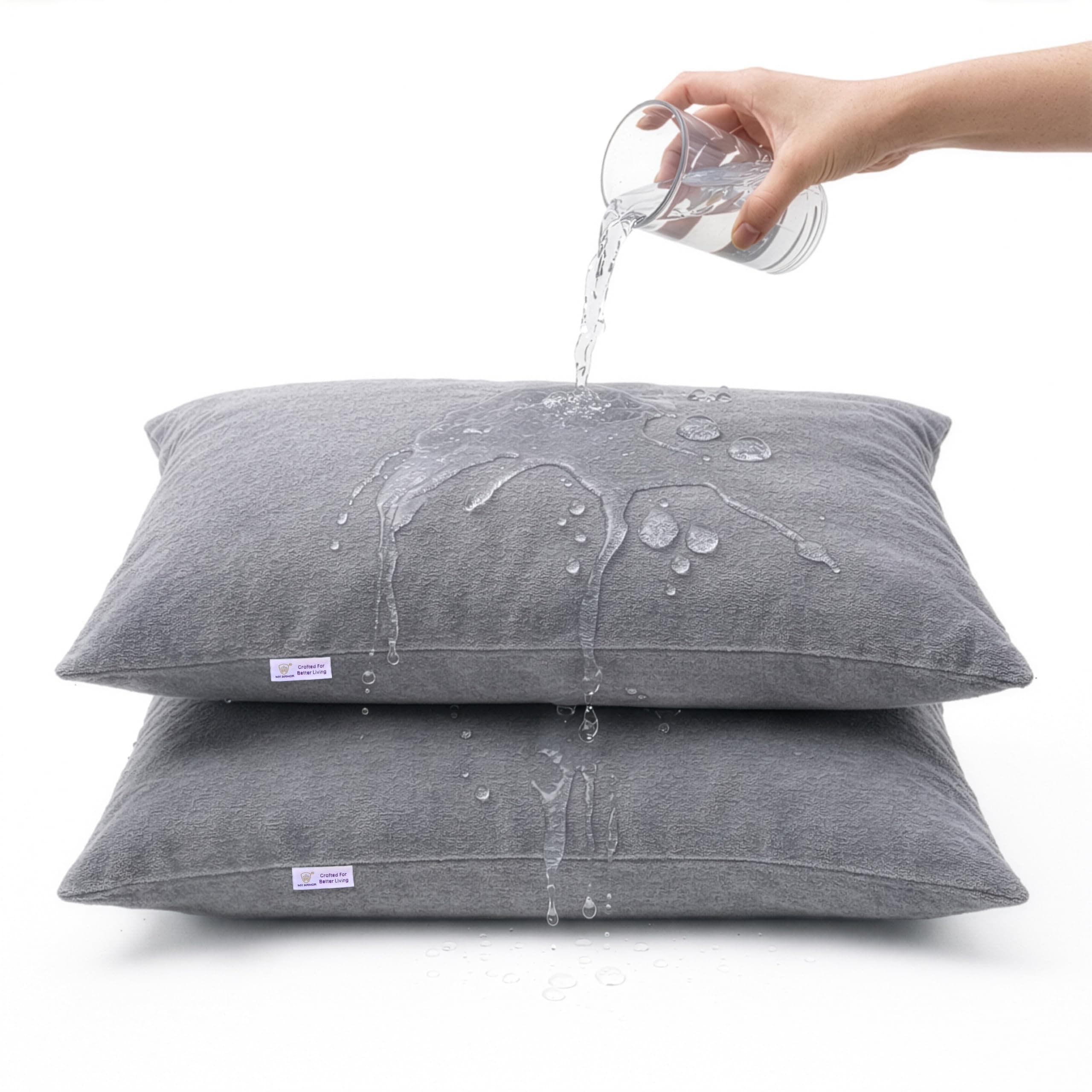 Pillow Protector Waterproof | Pillow Covers Set of 2 & Dustproof Cotton Terry Pillow, 220+ GSM Standard Size Pillow Cover (18 x 28 Inches) – Grey