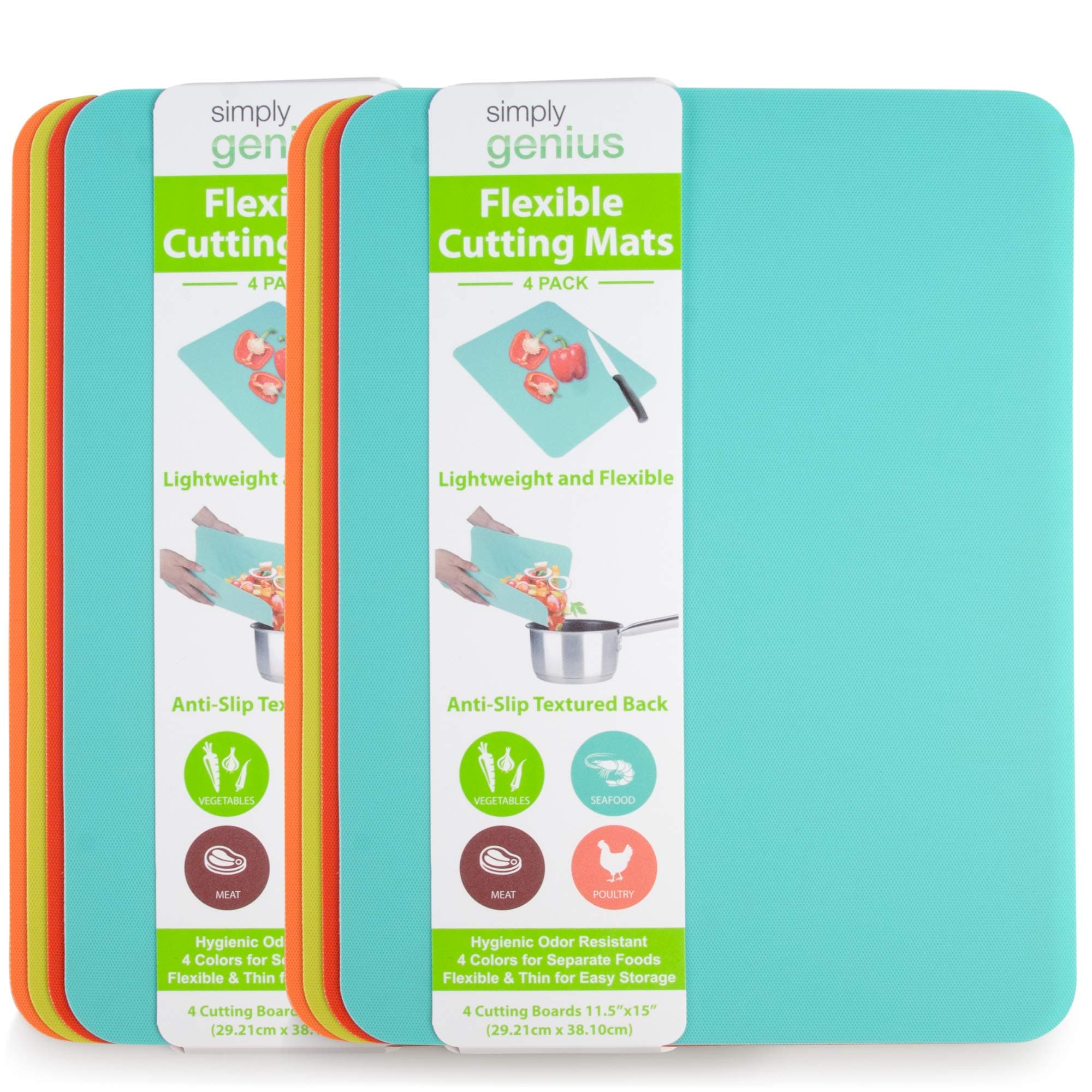 unp Simply Genius (8 Pack) 11.5 x 15 Extra Thick Cutting Boards for Kitchen Prep, Non Slip Flexible Cutting Mat Set, Dishwasher Safe, BPA Free Plastic Colorful Chopping Mats for Meats and Vegetables