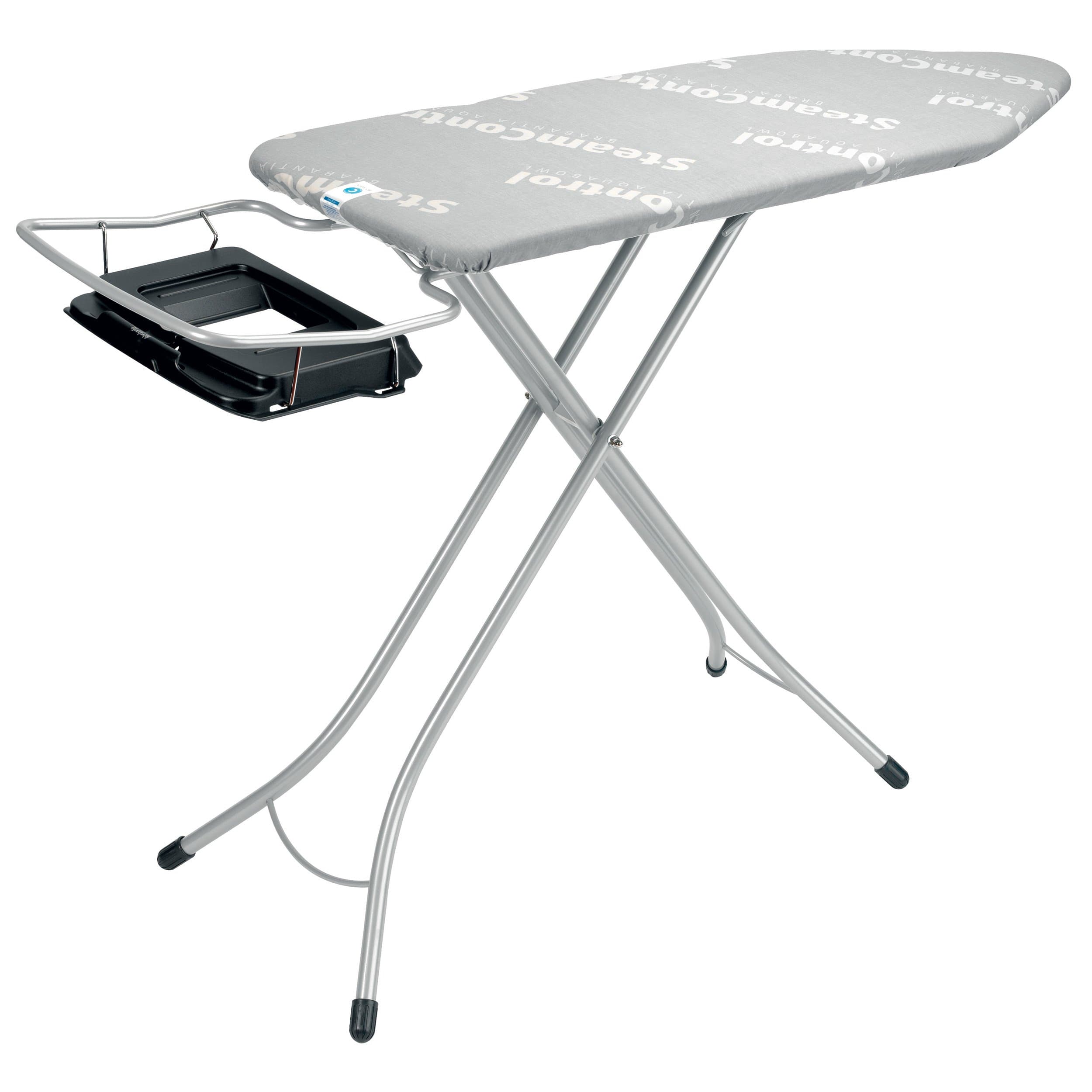 Brabantia Size C Ironing Board (124 x 45 cm) 7 Height Options, Foldable Steam Unit Holder + Water Collection Tray (Ecru) Non-Slip Feet, Anti-Collapse Child Locks