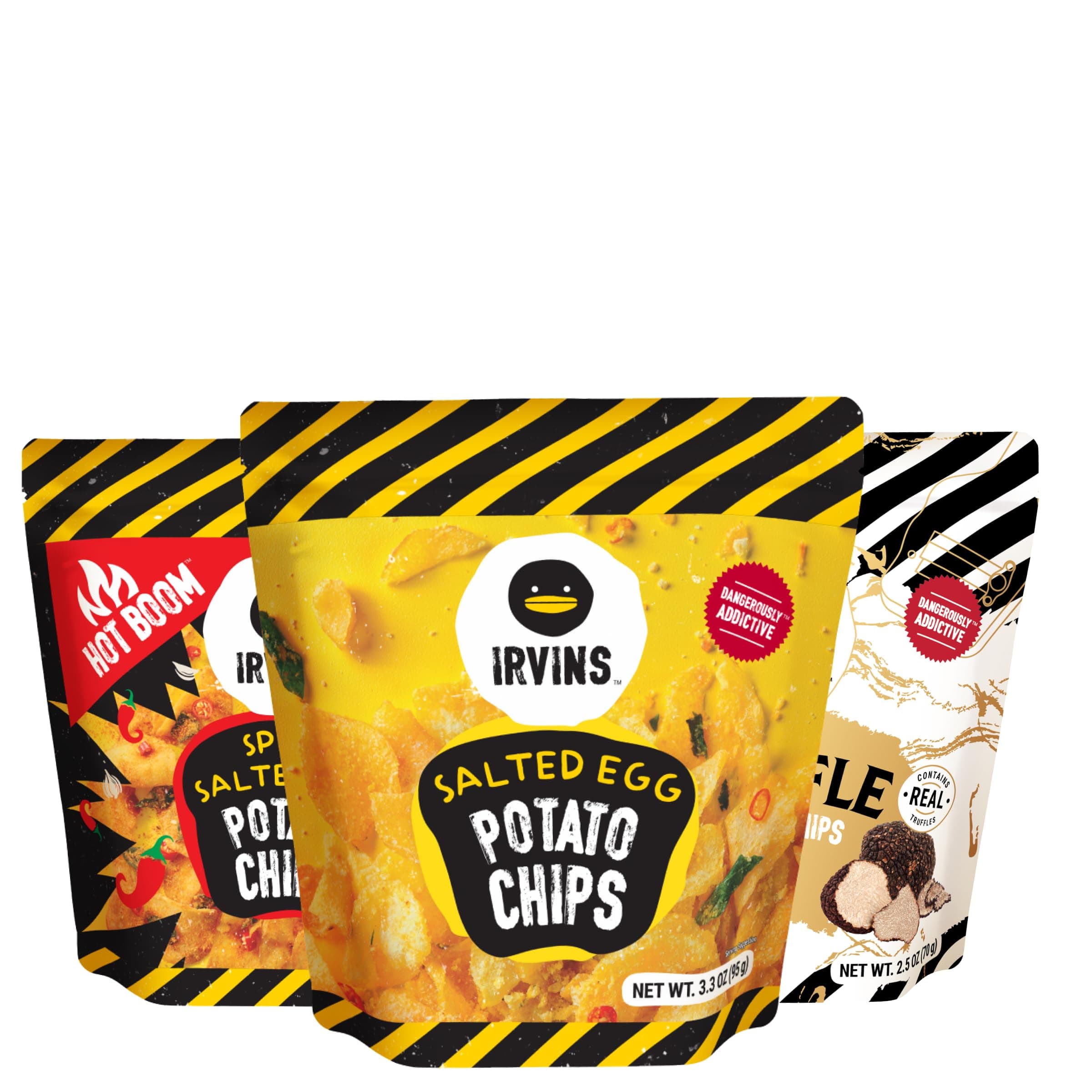 Potato Chips Crisps Variety Pack – Salted Egg, Spicy Salted Egg, Truffle, Premium Hand Cooked, Halal, Keto-Friendly, High Protein Snack, Dangerously Addictive (3 Pack: 3.7 oz, 3.7 oz, 2.5 oz)