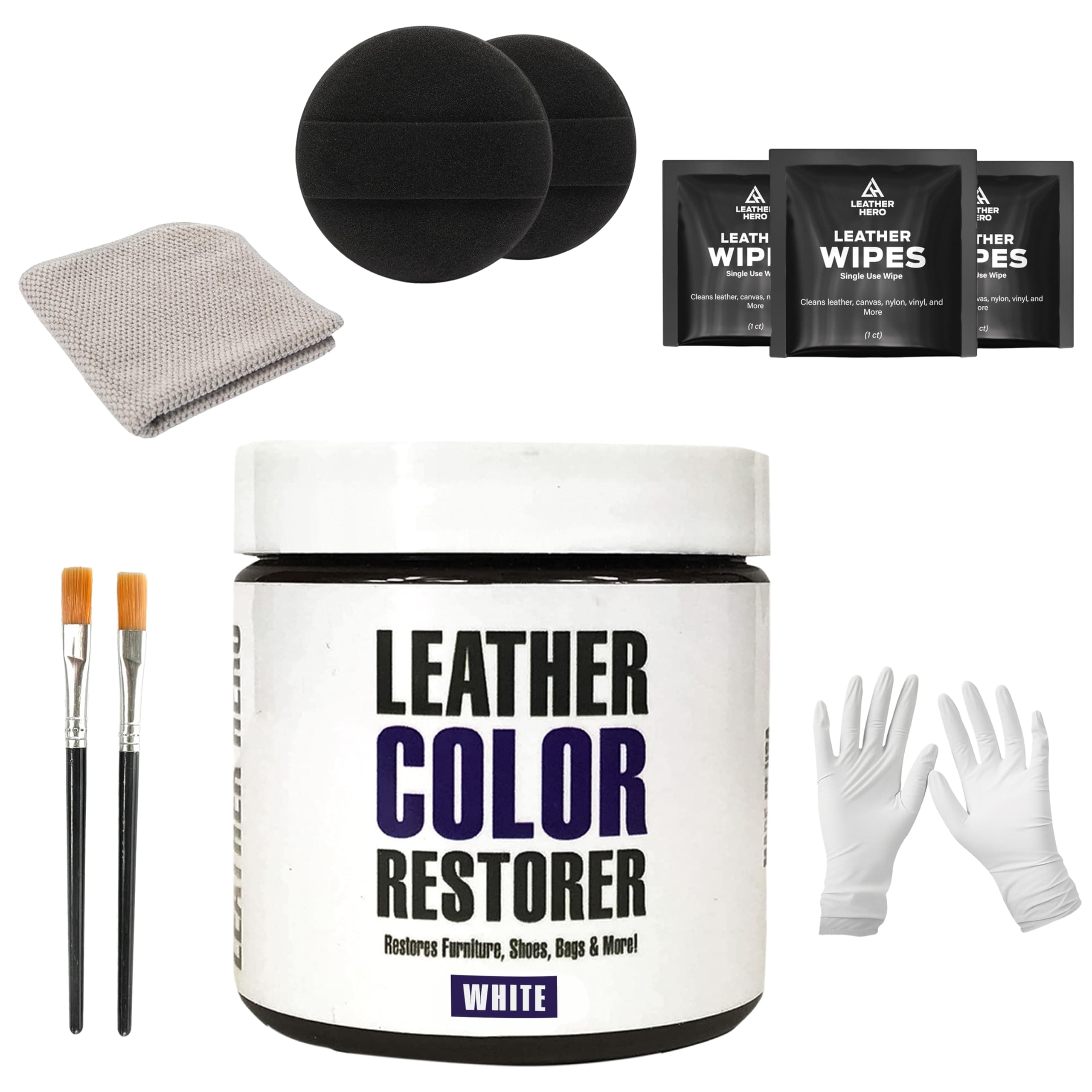 Leather Color Restorer for Couches, Leather Scratch Remover, Leather Couch Scratch Repair for Furniture and Car Seats - Complete Kit, Non-Toxic, Made in The USA (White)