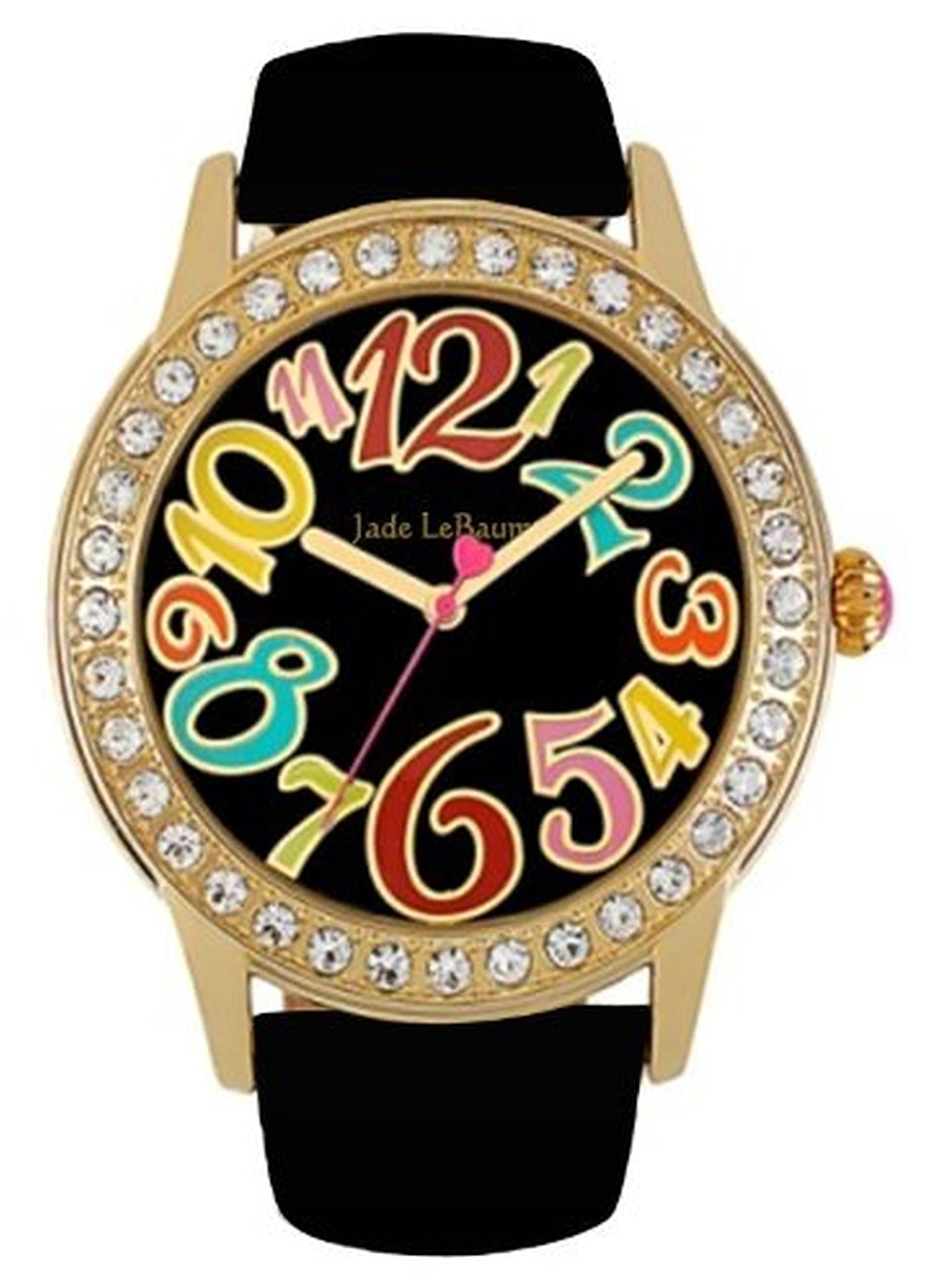 Womens Classic Black Leather Strap Round Face Analog Watch Jade LeBaum - JB202756G