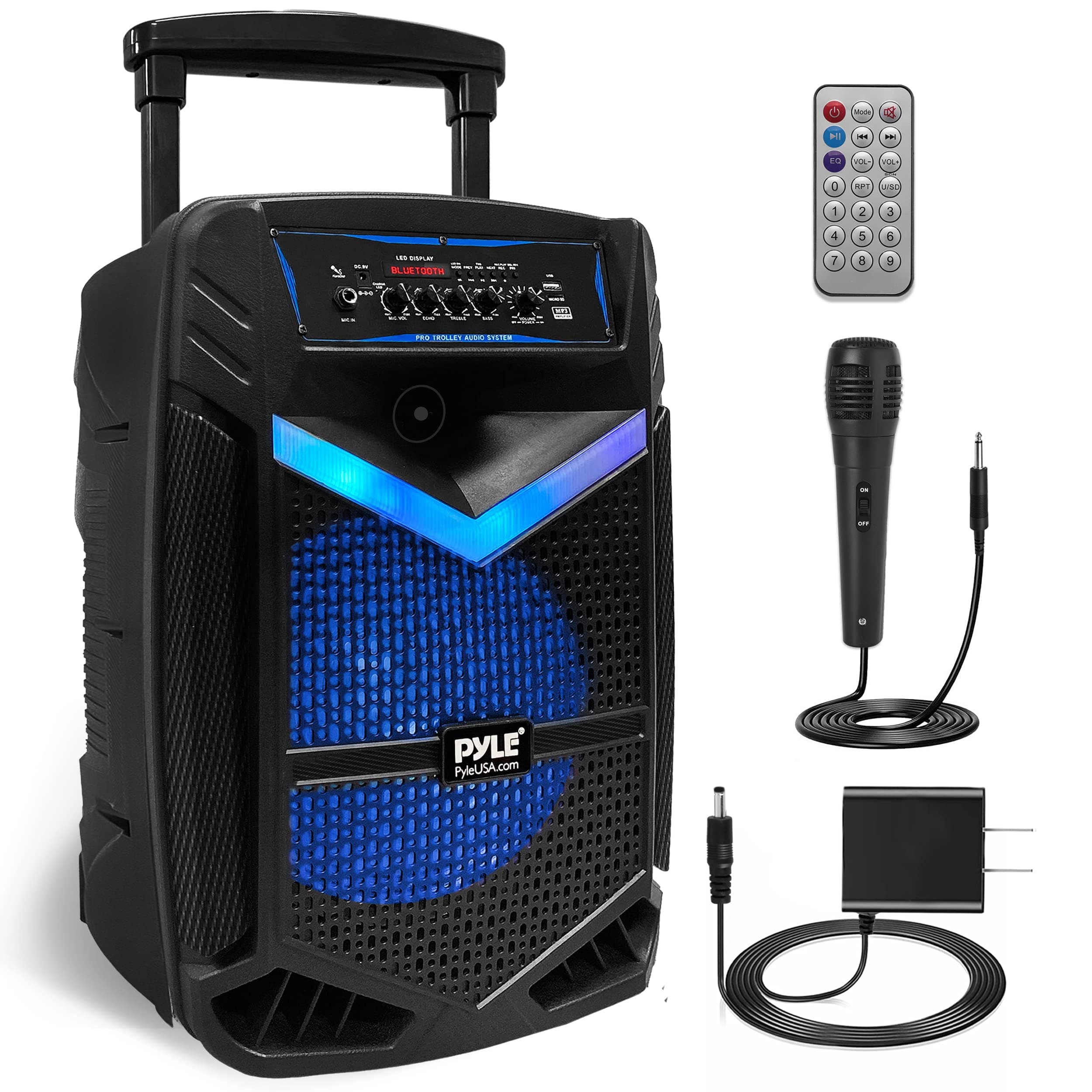 Portable Bluetooth PA Speaker System - 800W Rechargeable Outdoor Bluetooth Speaker Portable PA System w/ 12” Subwoofer 1” Tweeter, Recording Function, Mic In Party Lights USB/SD Radio- PPHP1242B