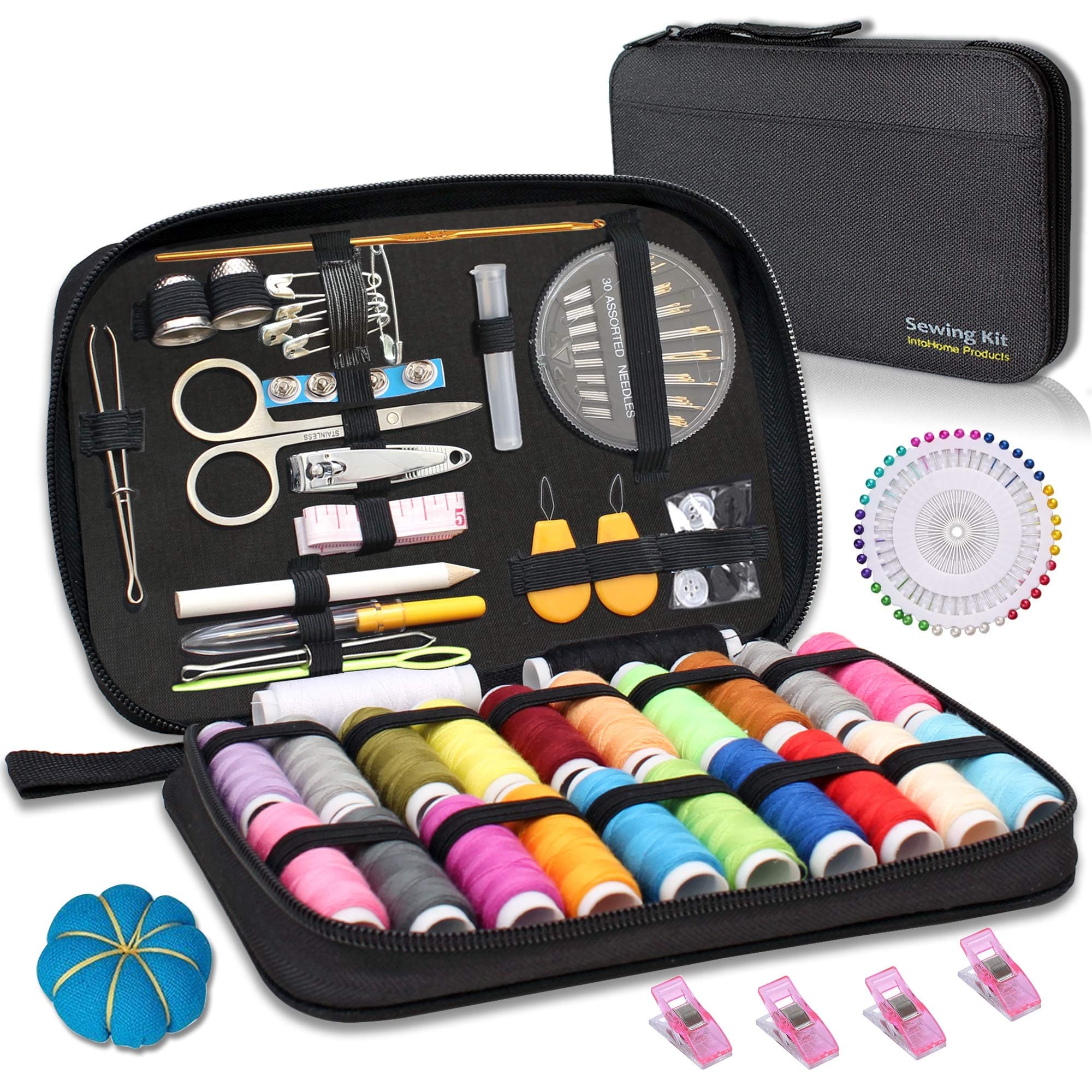 Sewing KIT– Over 120 Quality Essential Sewing Supplies, with 22 Premium Spools of Threads, Scissors, Includes Easy to Thread Sewing Needle, Perfect Starter, Adults, Beginners, Best for Home, Travel