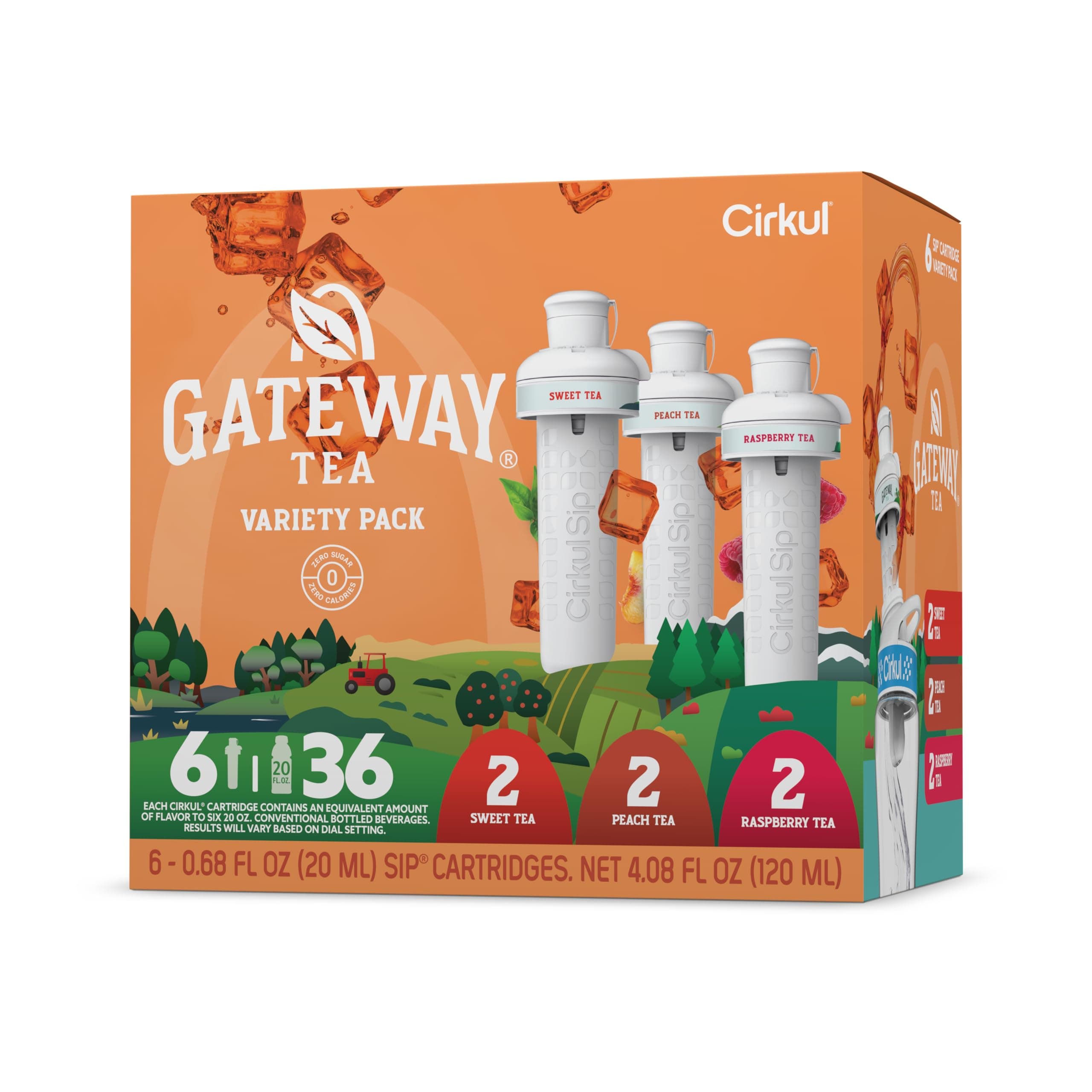 Cirkul Gateway Tea Caffeine Flavor Water Variety Pack, Makes 36 Drinks, No Sugar, Zero Calorie Drink Mix, (2 Sweet, 2 Peach, 2 Raspberry)