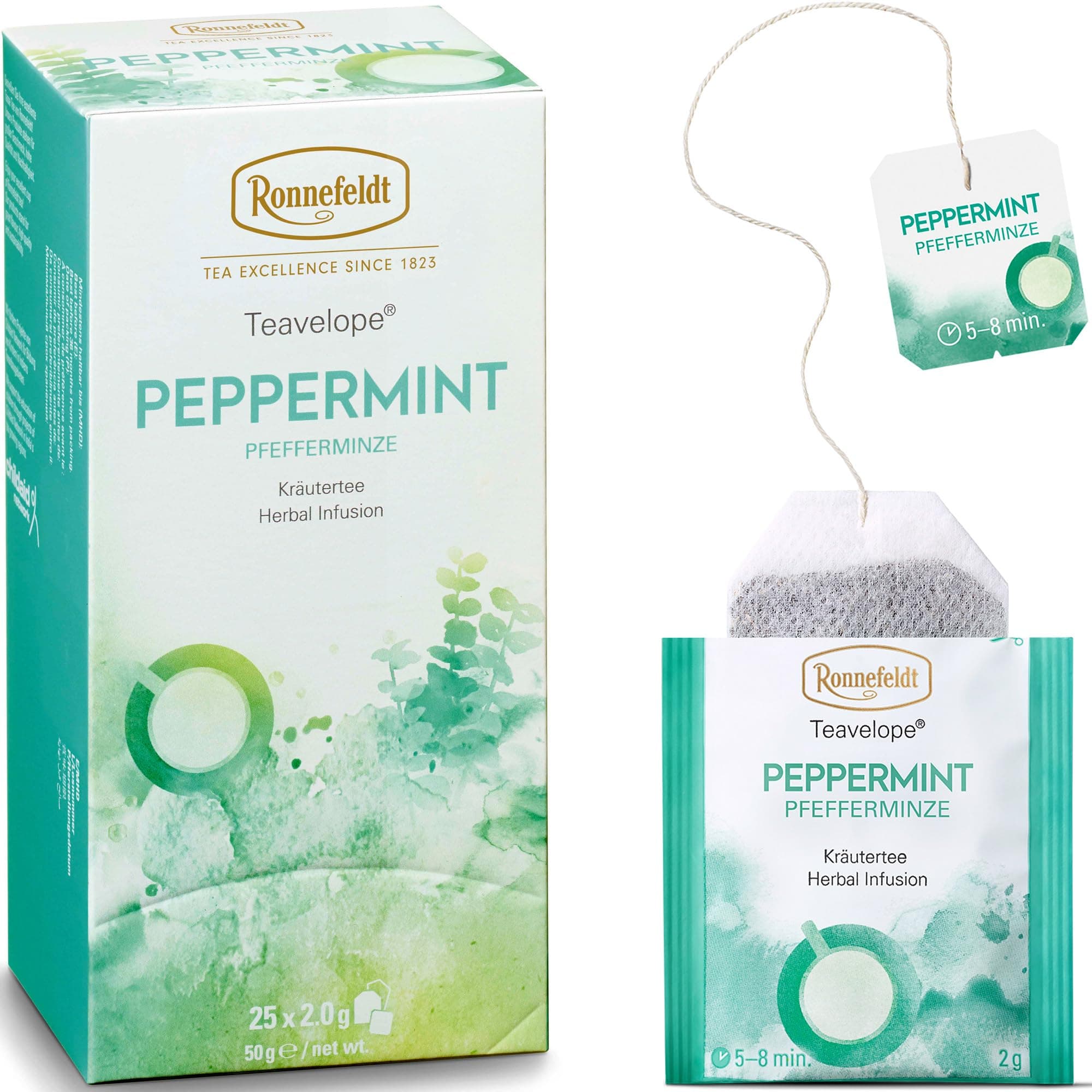 Teavelope Peppermint – Naturally Caffeine-Free Herbal Tea with Pure Peppermint – 25 Individually Wrapped Tea Bags