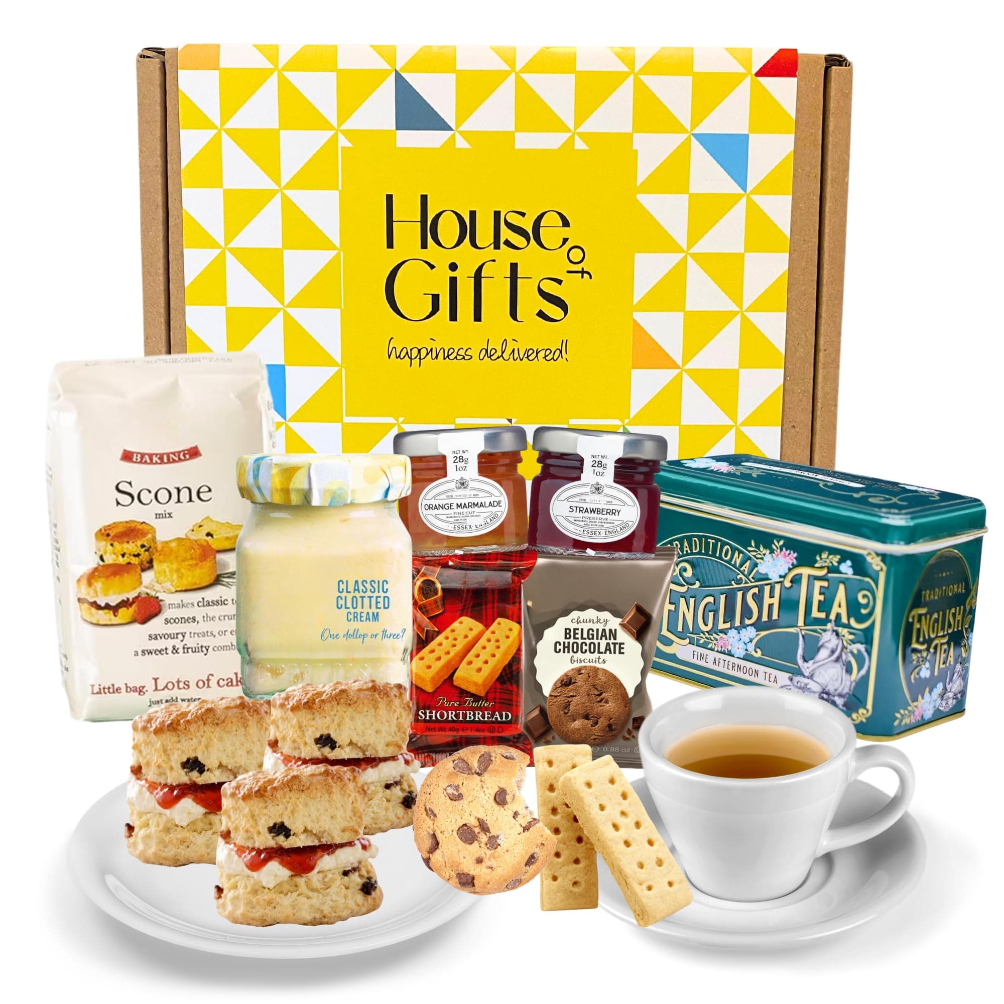 Afternoon Cream Tea & Scones Hamper, Clotted Cream, Jam, Tea, and Biscuits | Perfect for Couples, Celebrations, Summer Picnic and Birthday Gifts for Women & Men