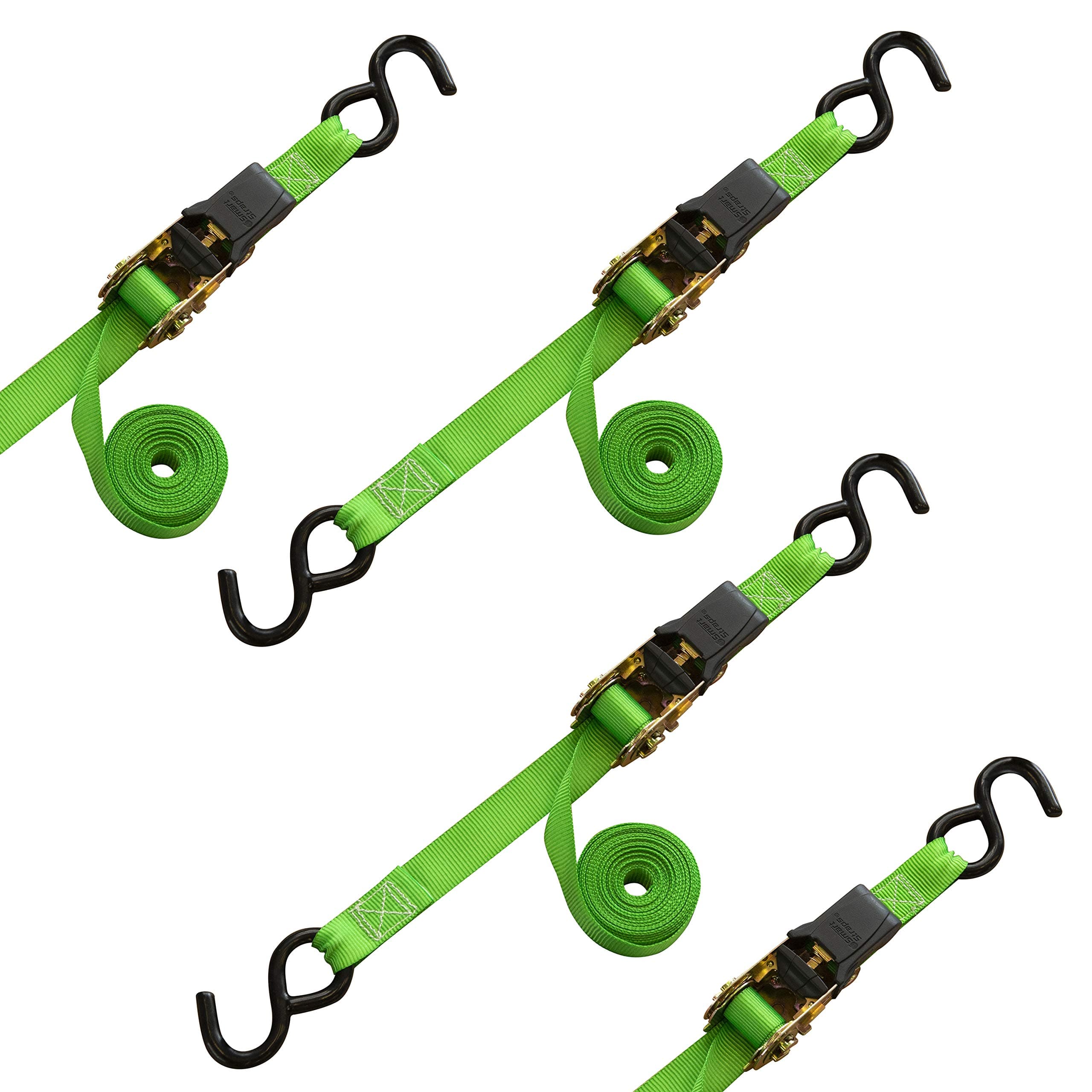 SmartStraps14’ Padded Ratchet Tie Down, 4 Pack — Standard Duty Tie-Down Straps — 1,500lb Break Strength, 500lb Safe Work Load — Haul Dirt Bikes, ATVs, and Mowers
