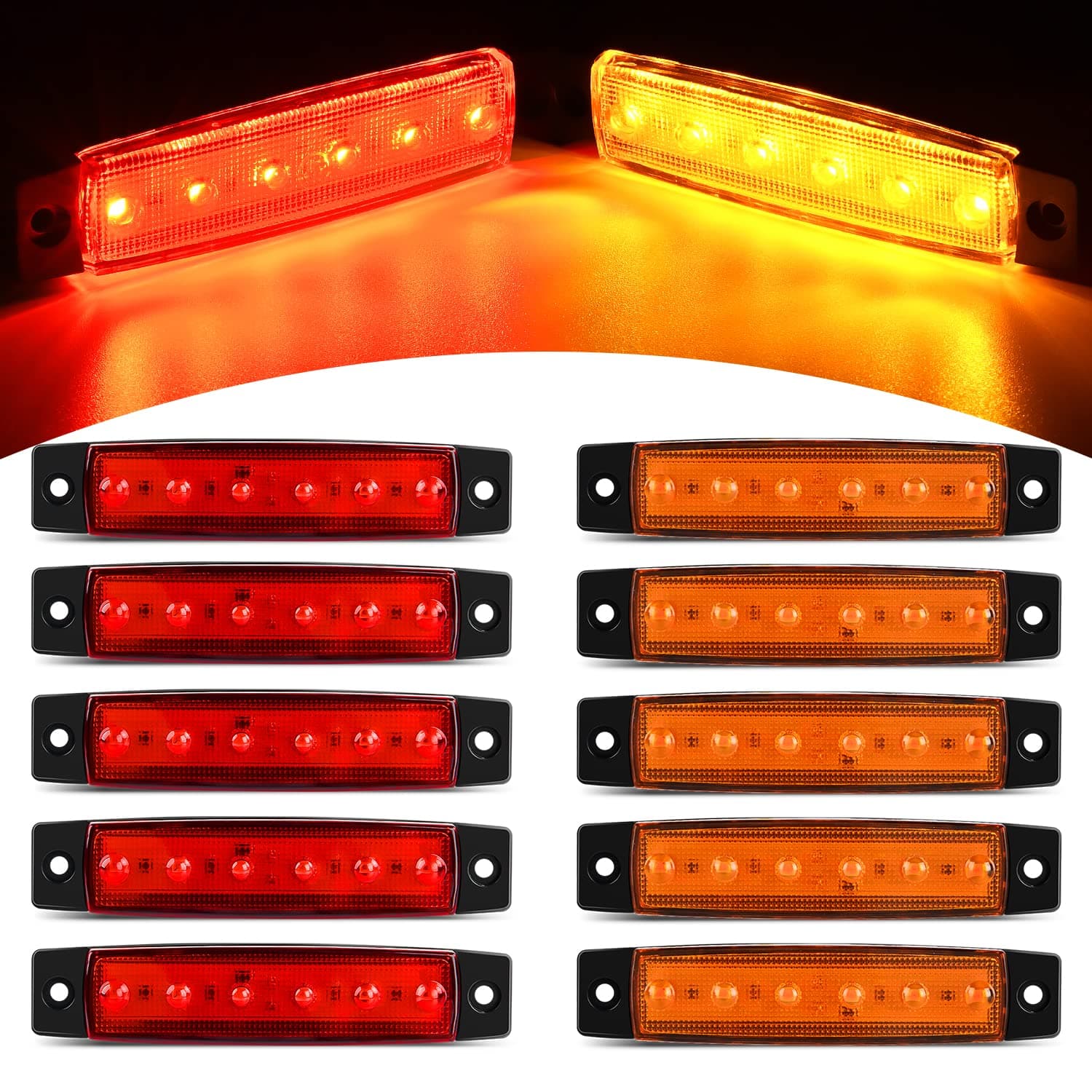 Nilight - TL-13 10 PCS Amber Red 3.8” 6 LED Amber Side Marker Light Indicator Light Rear side Marker Light for Truck Trailer RV Cab Boat Bus Lorry LED Marker Light Clearance Light, 2 Years Warranty.