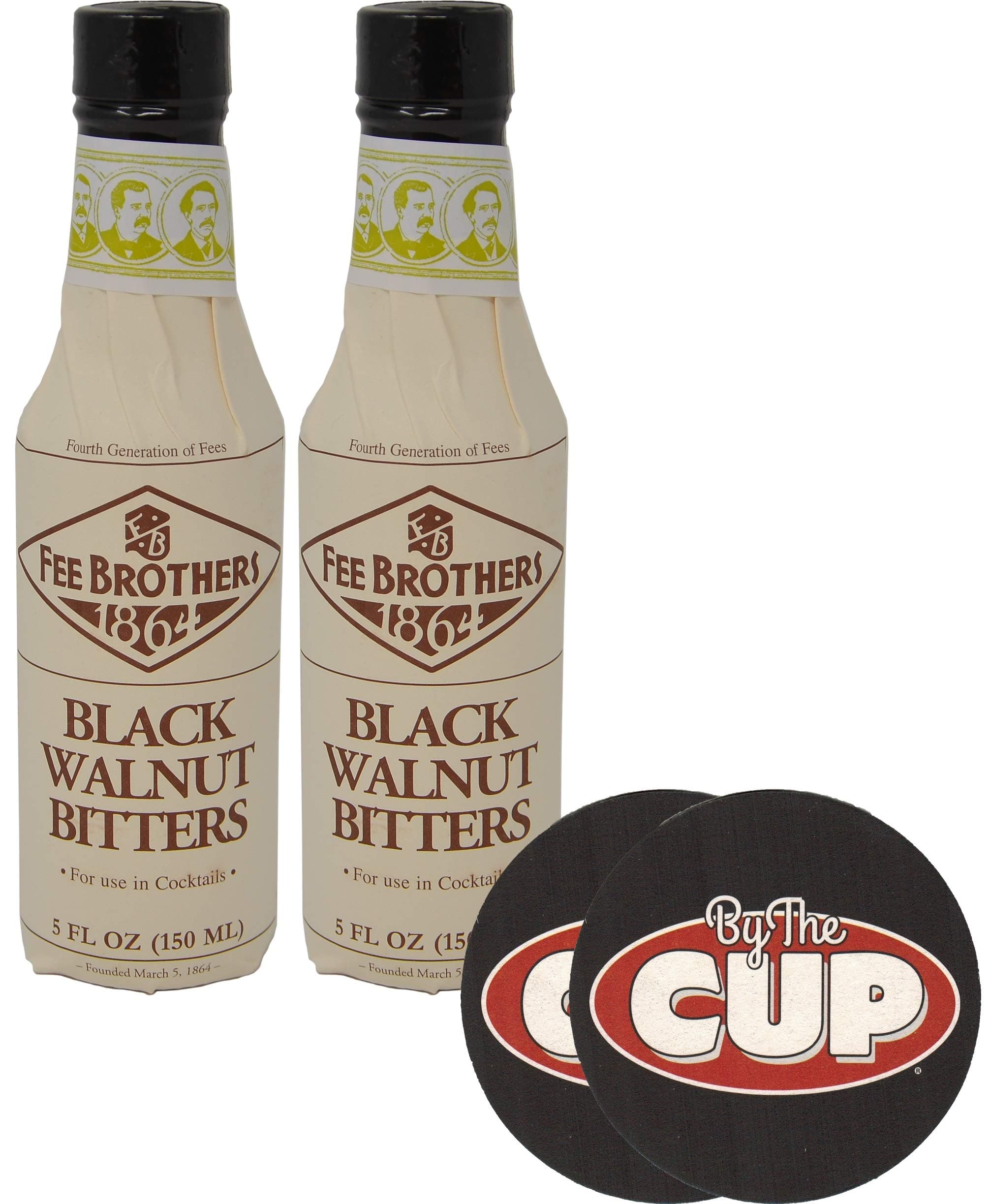 Fee Brothers Black Walnut Cocktail Bitters 5 Ounce (Pack of 2) with By The Cup Coasters