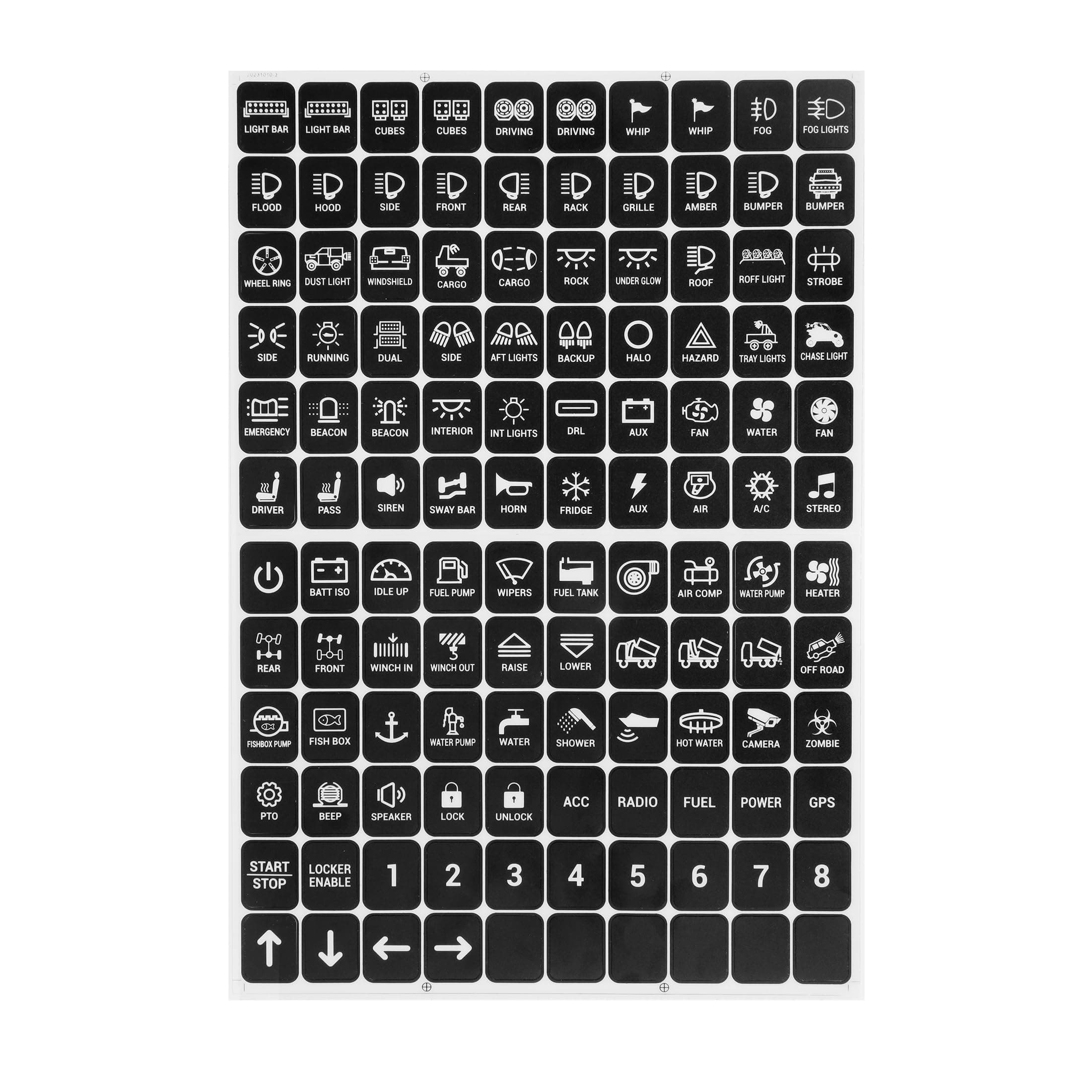 Auxbeam 120PCS Vertical Switch Panel Stickers for RA80 XL RB80 XL AR-600 AC-1200 Light Switch Labels for Auxbeam Switch Panel, 1" Larger Panel Decals for Car Dashboard, Boat, RV, Truck, Vehicle
