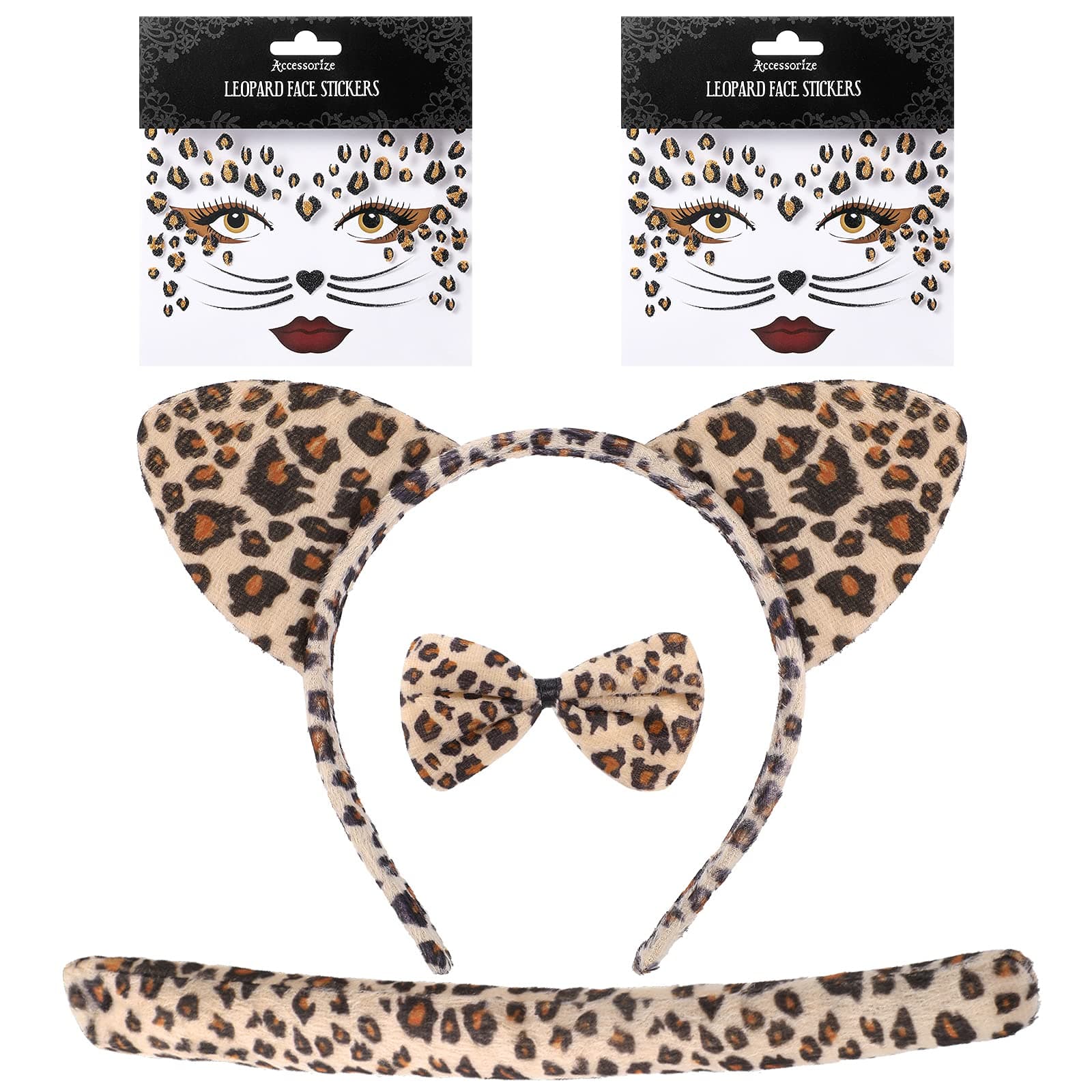 Janinka Costume Set Ears Headband Bow Tie Tail 2 Sheets Temporary Stickers for Cosplay