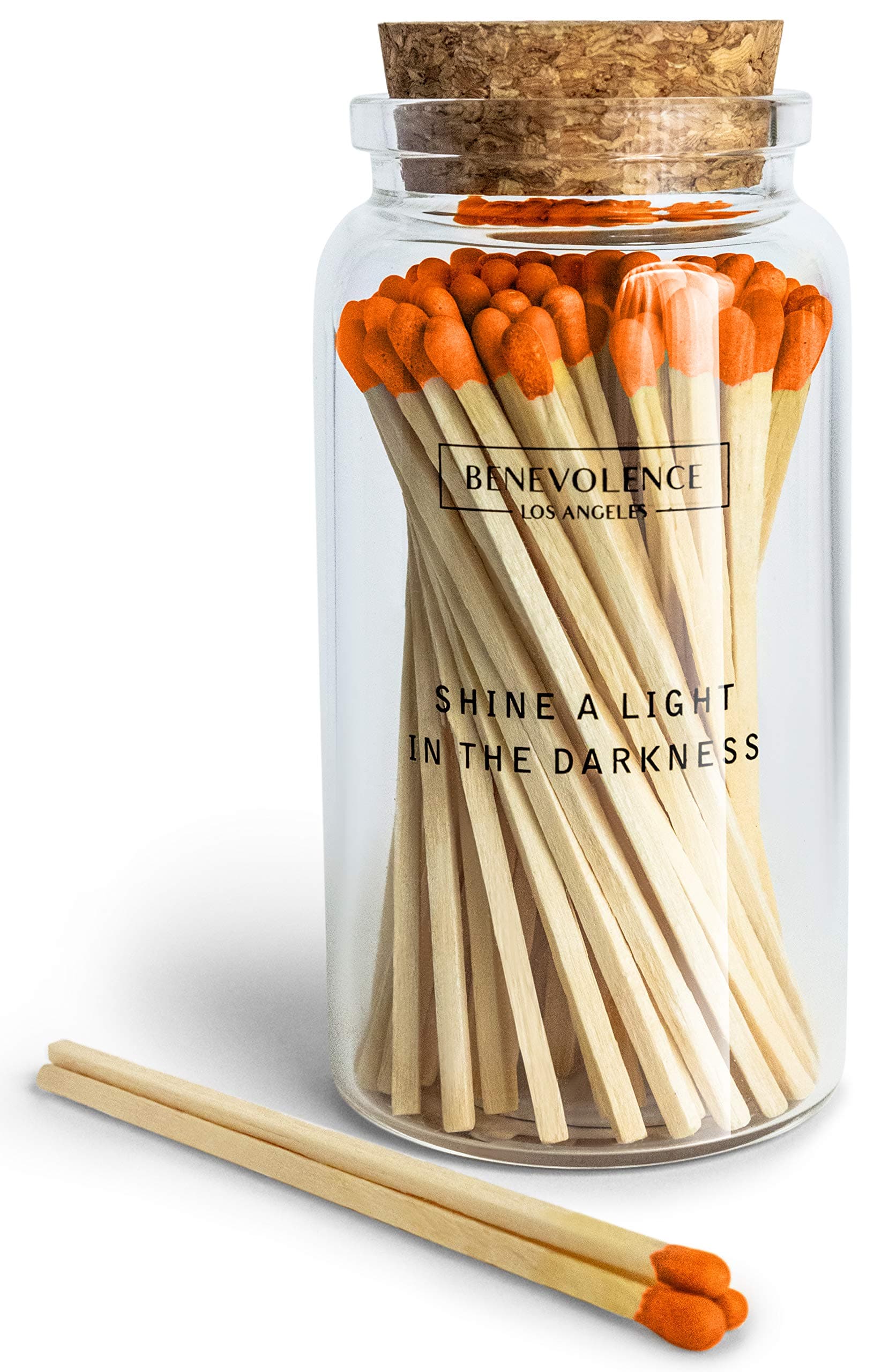 Benevolence LA Decorative Wooden Matches in Glass Jar with Striker | 4 Inches Colored Safety Long Match for Lighting Candles | Apothecary Home & Bathroom Decor - Fluorescent Orange