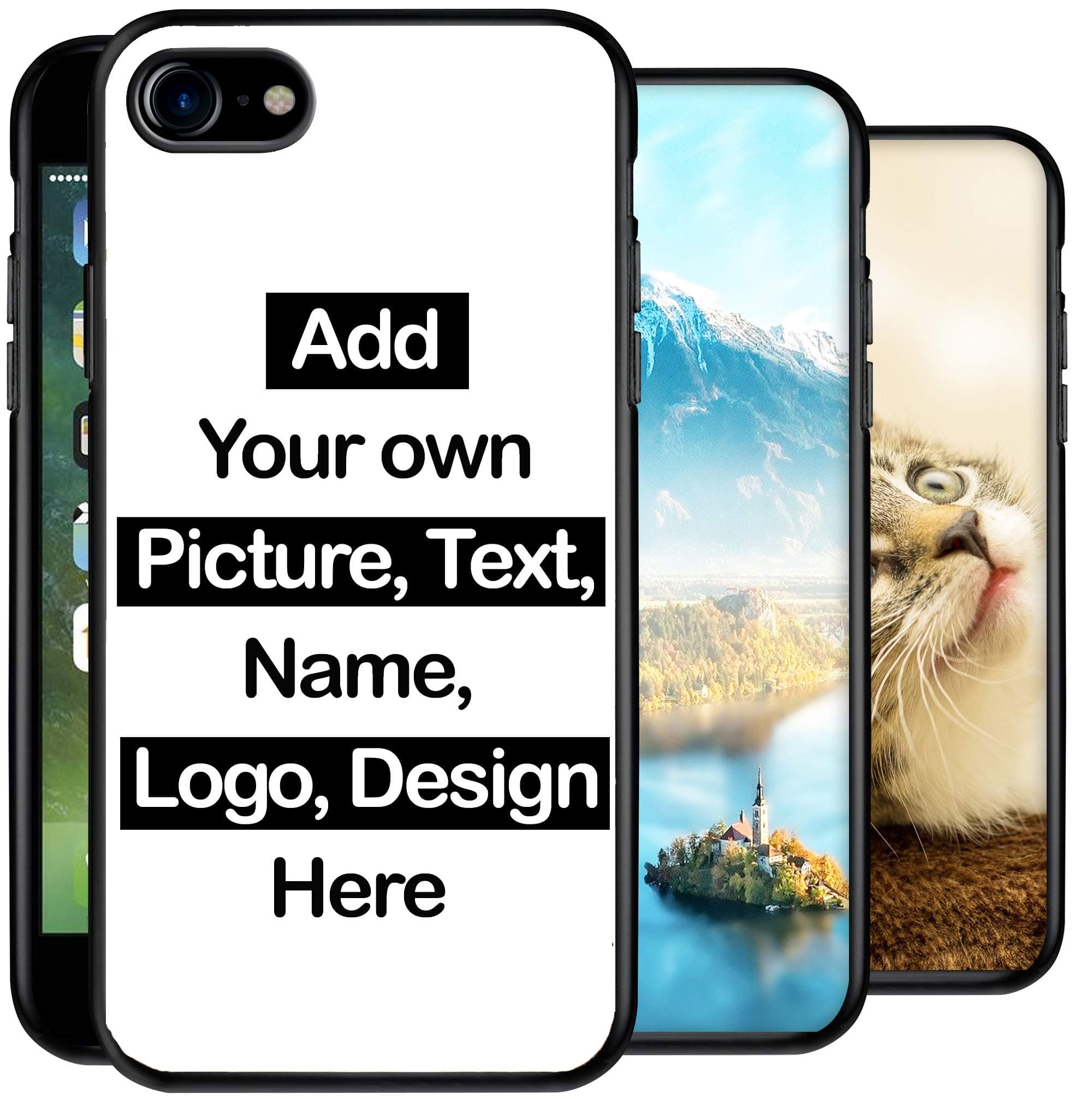 Personalised Phone Case for iPhone 7 / 8 / SE 2020 Add Text, Picture, Designs, Business Logo on Shockproof TPU Bumper back Cover Customised Gift idea for Birthday, Wedding Anniversary, special days