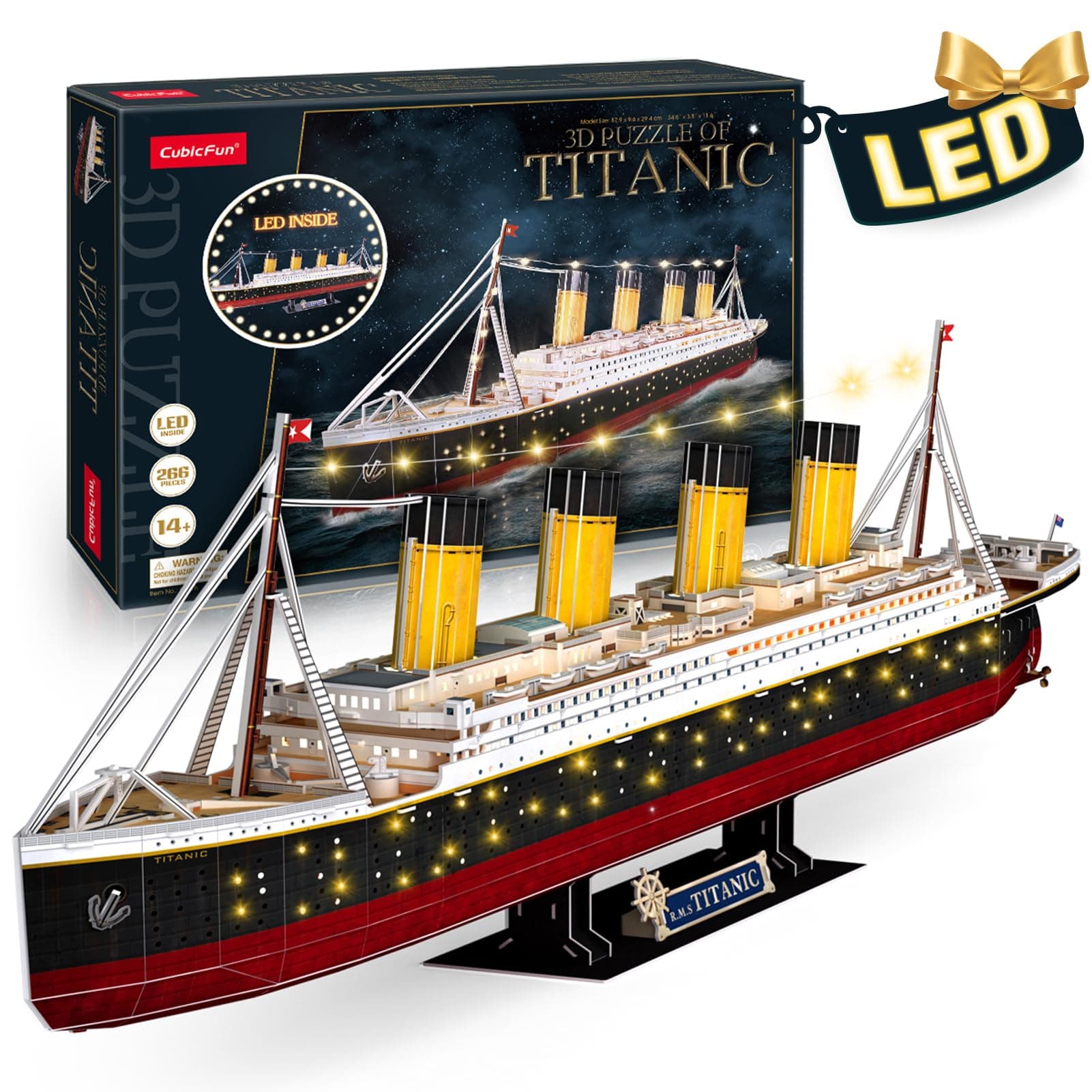 CubicFun 3D Puzzles for Adults - LED Titanic 35'' Large Ship - New Home Desk Decor - House Warming, Wedding, Anniversary, Valentines Day Gifts for Him Her Teacher Long Distance Relationship Gifts