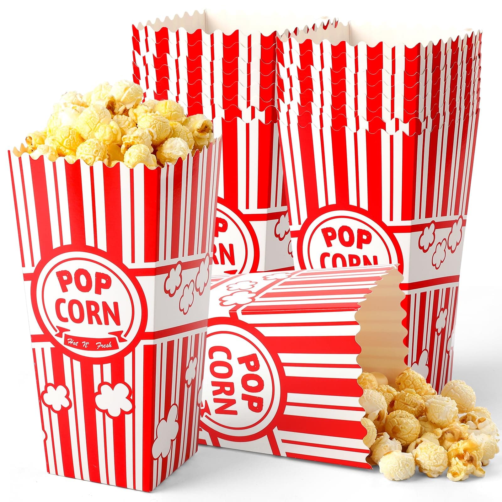 VOISEN Popcorn Boxes,20 Pack Popcorn Bucket Containers, 46 OZ Red and White Pop Corn Boxes Individual Servings for Movie Theater, Carnival Circus