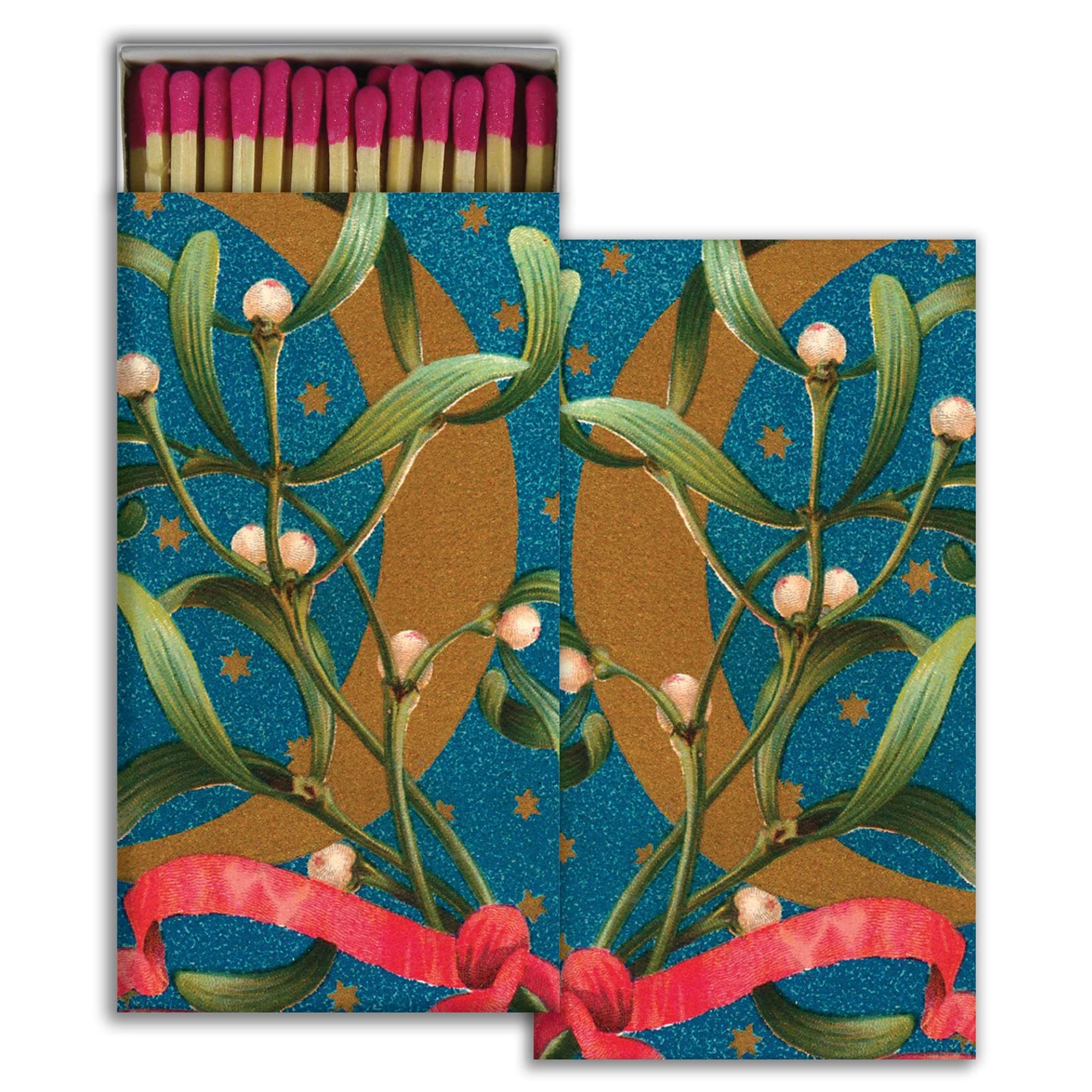 Mistletoe Moons Decorative Matchboxes with Wooden Matches - Great for Lighting Candles, fireplaces, Grills and More | Set of 2