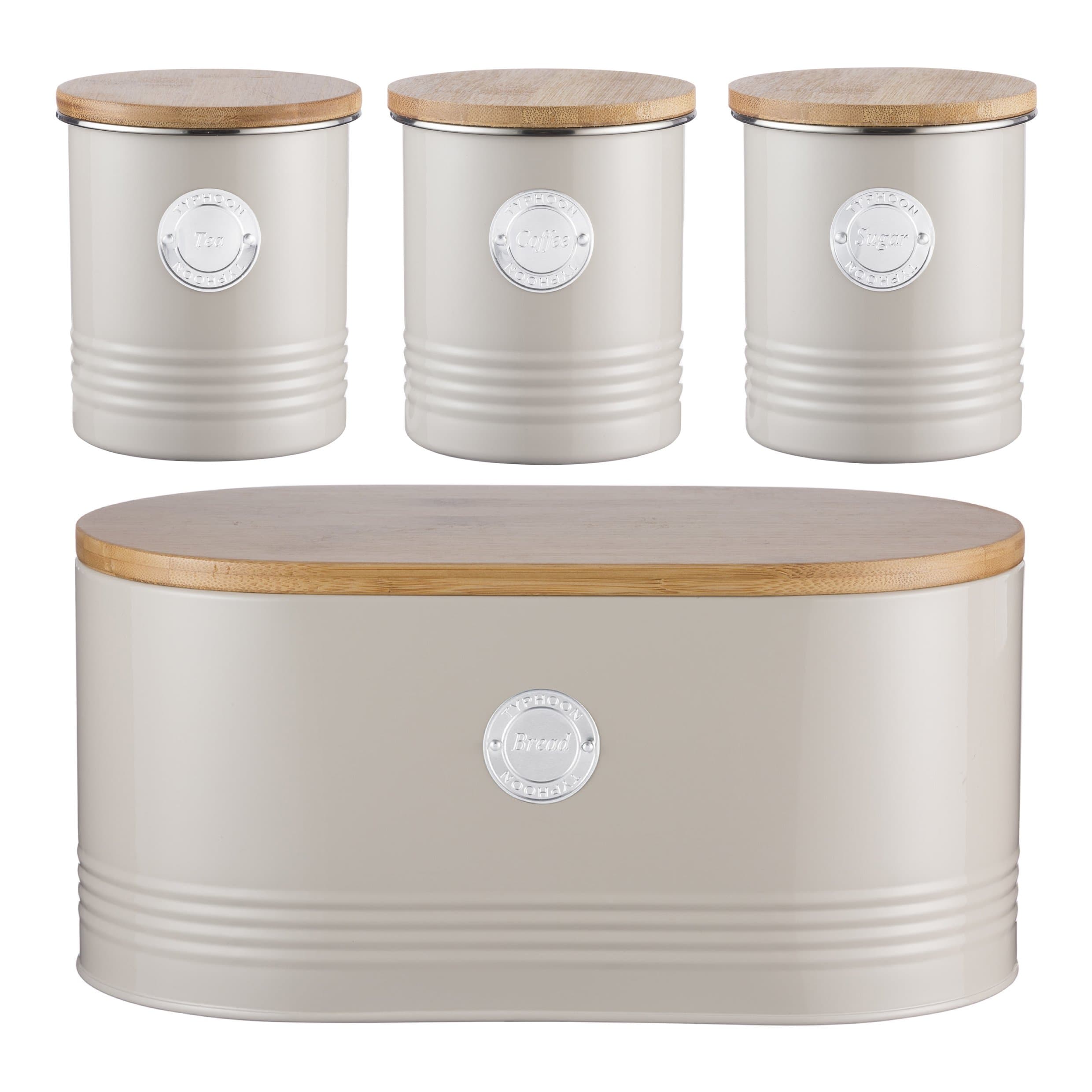 Typhoon Living Putty Tea Coffee Sugar and Bread Bin Set with Select Homeware Jumbo Tea Towel