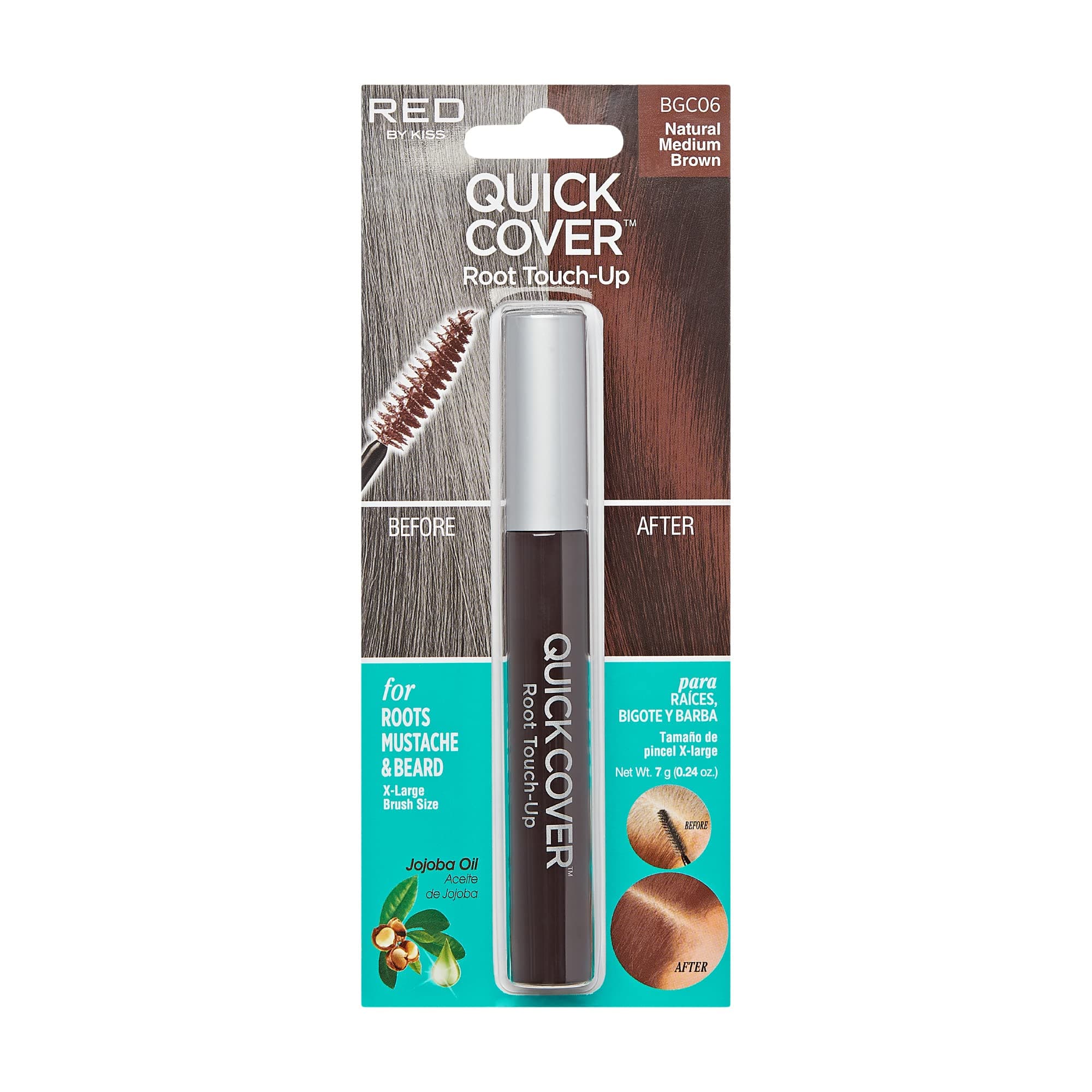 Quick Cover Root Touch Up Rescue (Natural Medium Brown) Mascara Natural Water-Resistant Temporary Gray Concealer Cover Up Brush for Hair Mustache & Beard, Formulated with Jojoba Oil