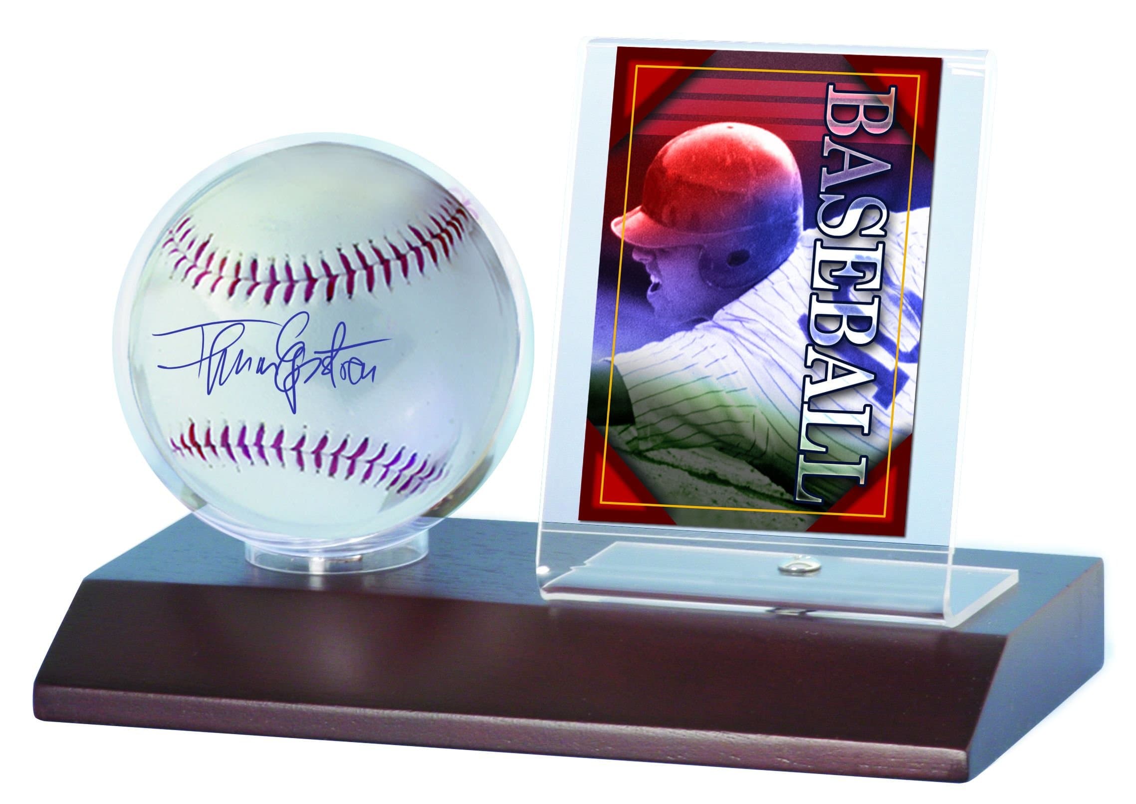 MLB Dark Wood Base Ball and Card Holder
