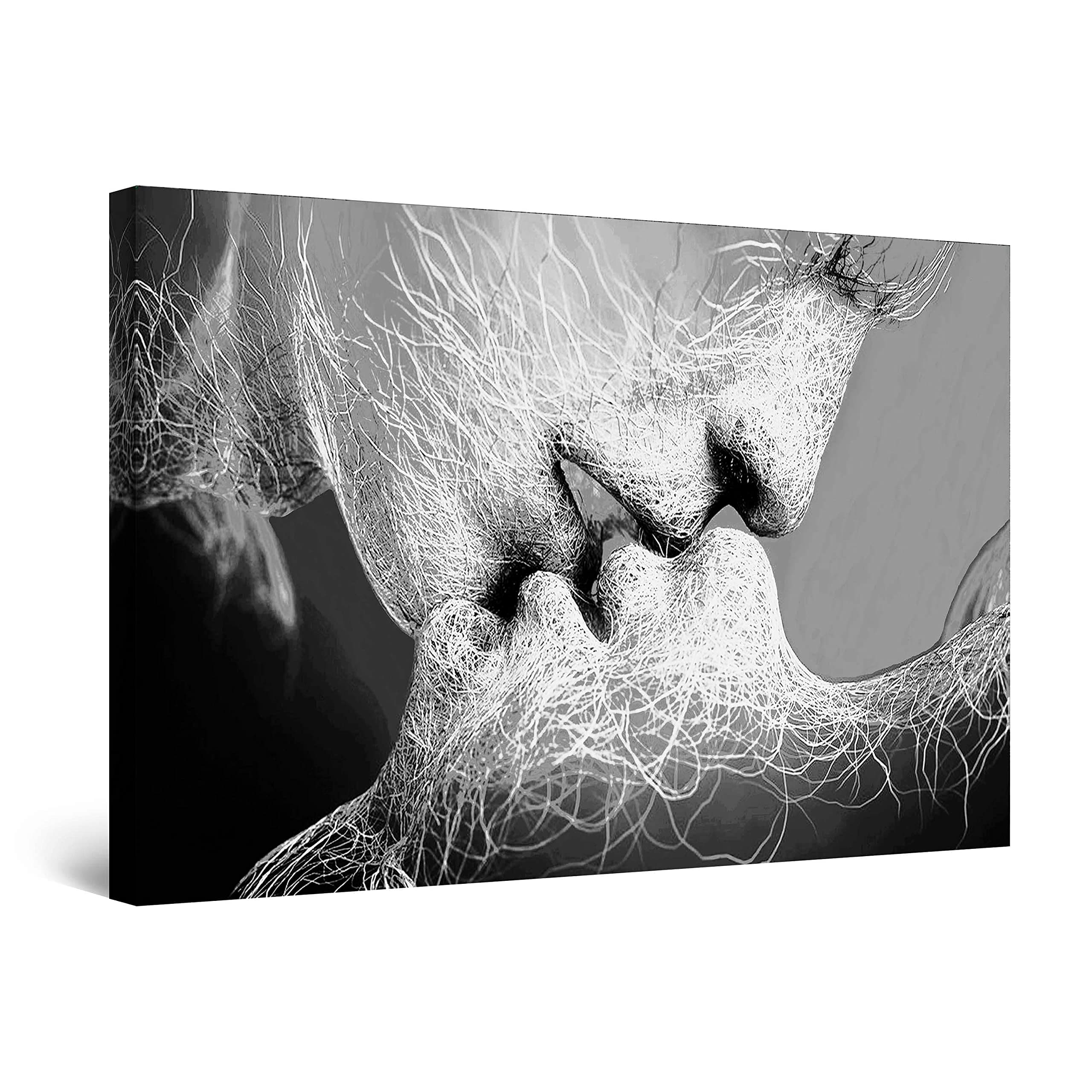 Startonight Canvas Wall Art Black and White Abstract Couple Adam and Eve, Framed Quantic Decor for Living Room Original and Unique Luminous Wall Art Minimalism Piece 80 cm x 120 cm