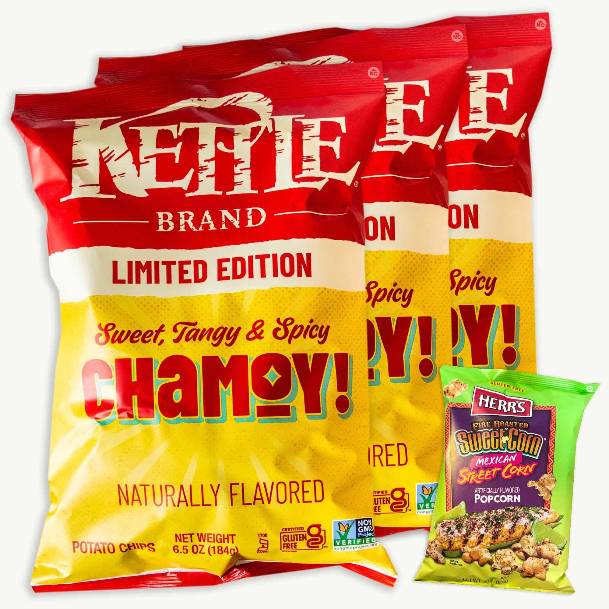 Kettle Chamoy Potato Chips (6.5oz, 3pk) Limited Edition - Mexican Street Popcorn 2oz - 4 Items