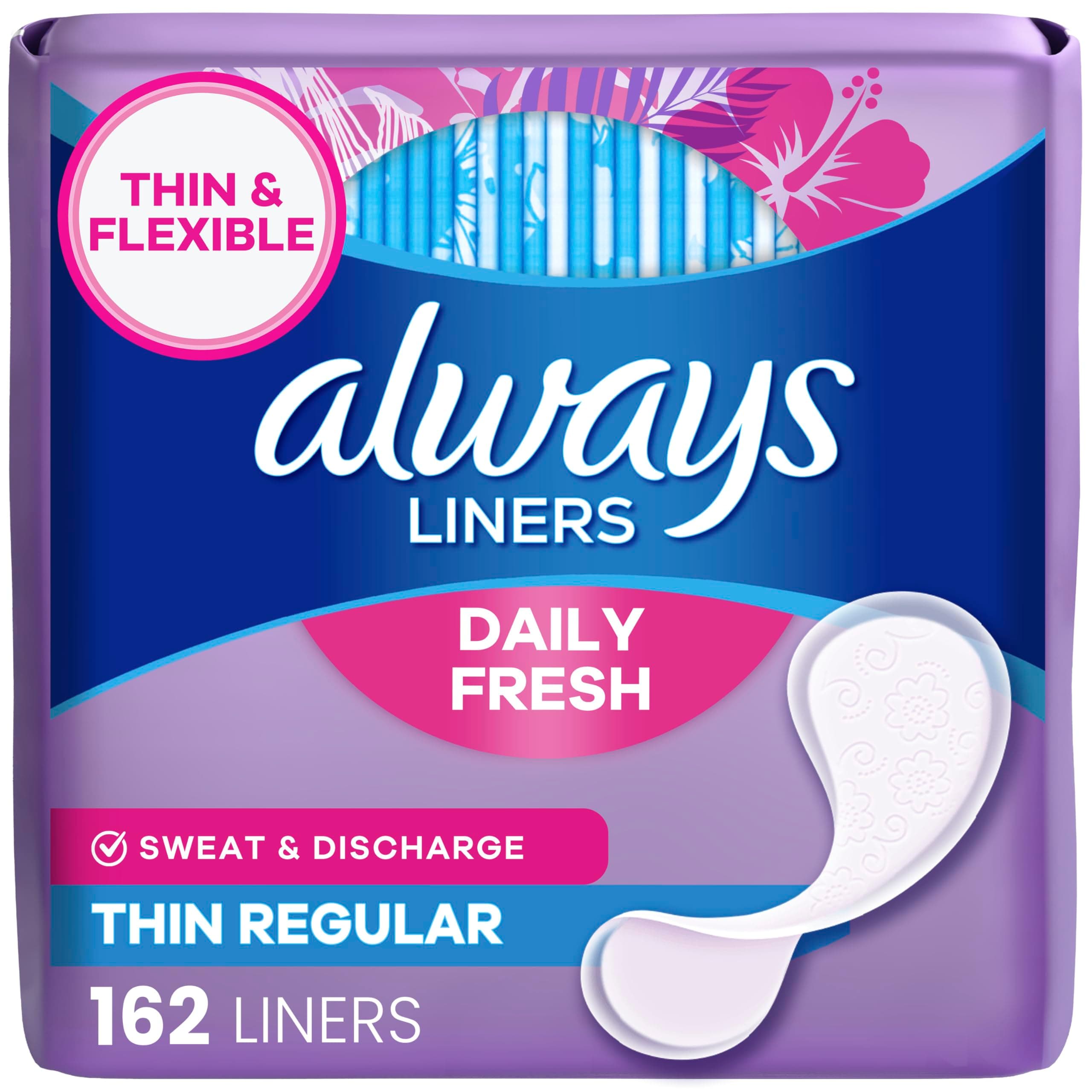 Thin Daily Panty Liners for Women, Light Absorbency, Unscented, 162 Count (Packaging May Vary)