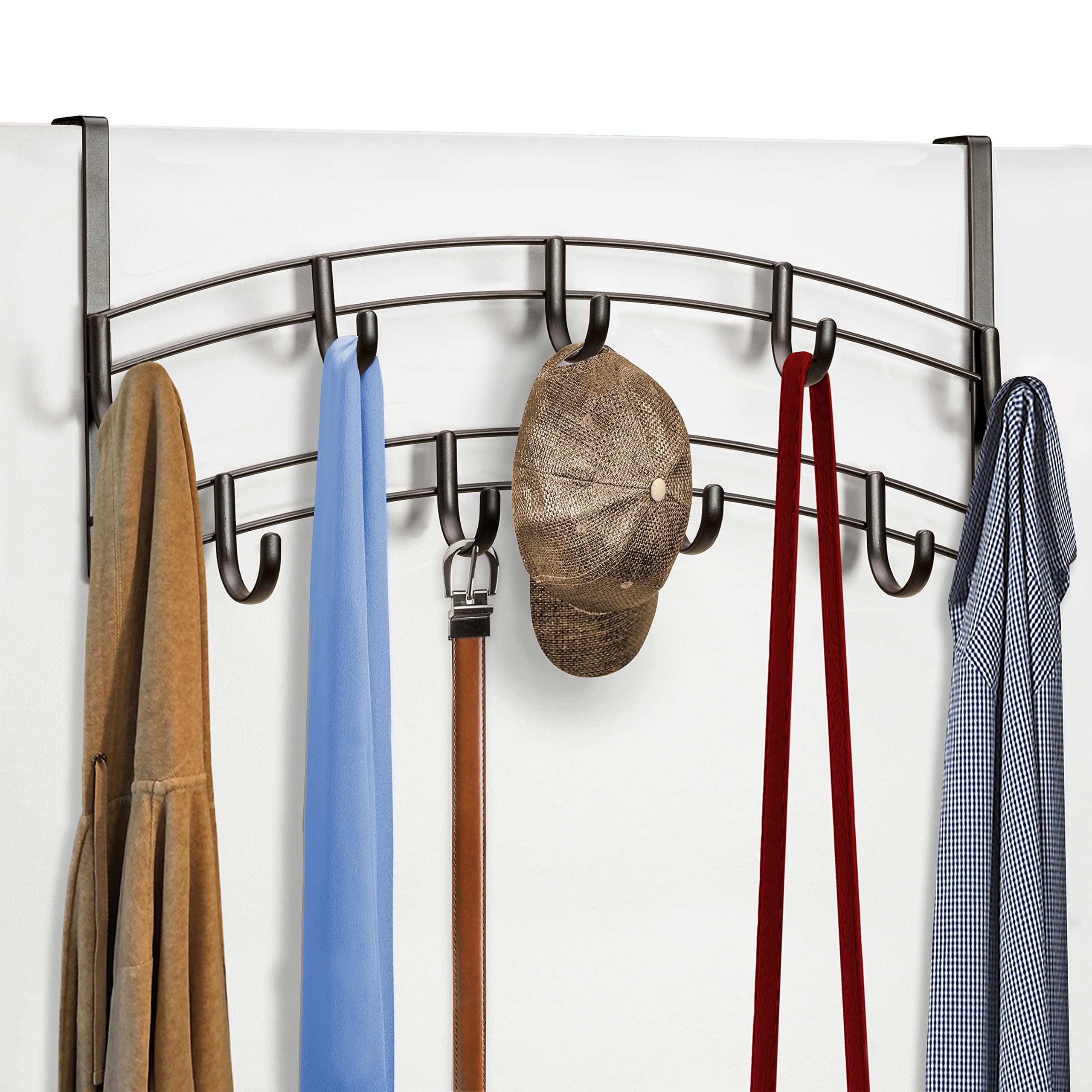 LYNK Professional® Home™ Over Door Hooks Rack - 9 Hook Over Door Hanger - Over Door Towel Rack - Hanging Towels or Clothes - Bathroom, Bedroom or Laundry Room - Lifetime Ltd. Warranty - Bronze