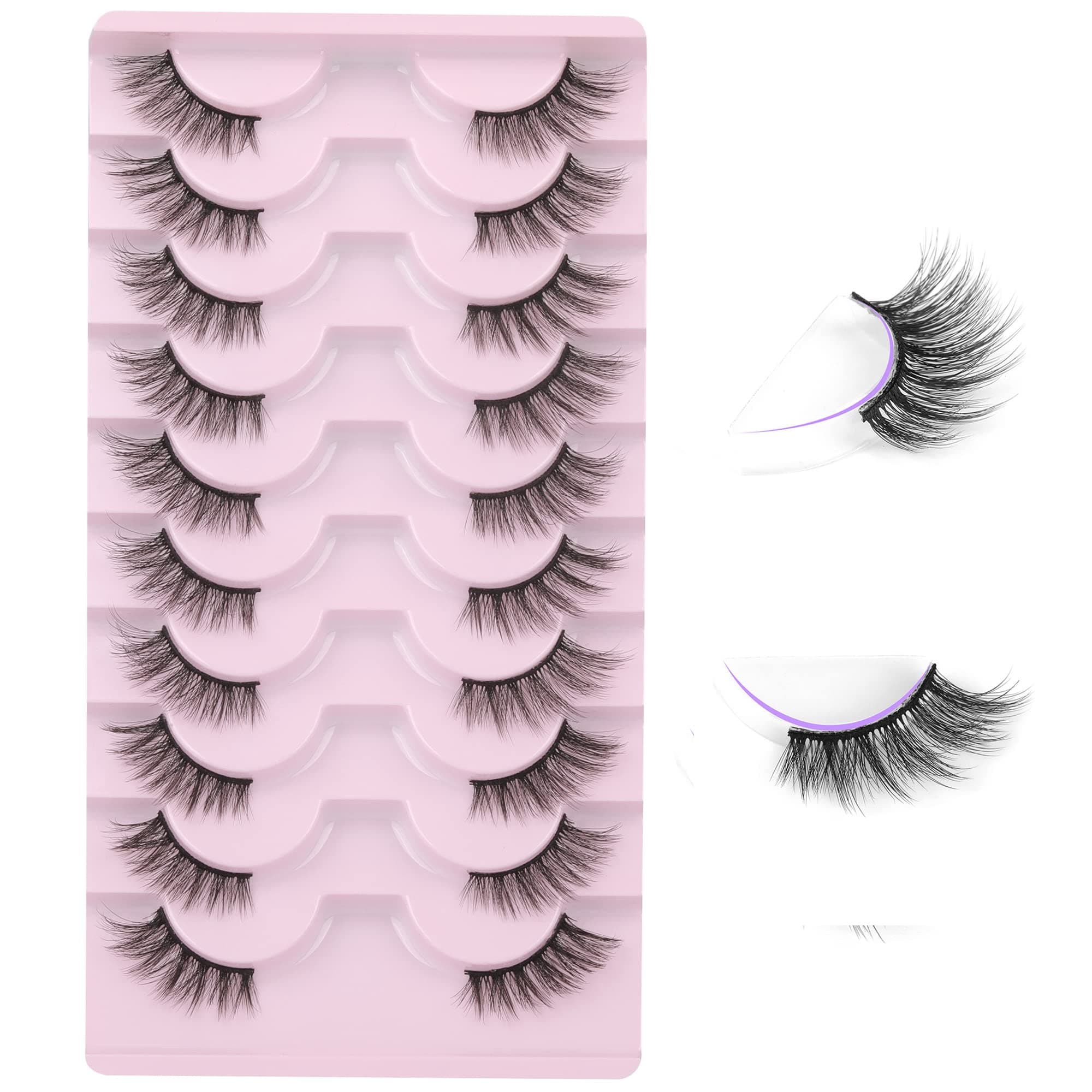 FANXITON Half Lashes Natural Look Wispy 10 Pairs Cat Eye Lashes 3D False Eyelashes Full Soft 15 MM Short Faux Mink Lashes Sets Pack