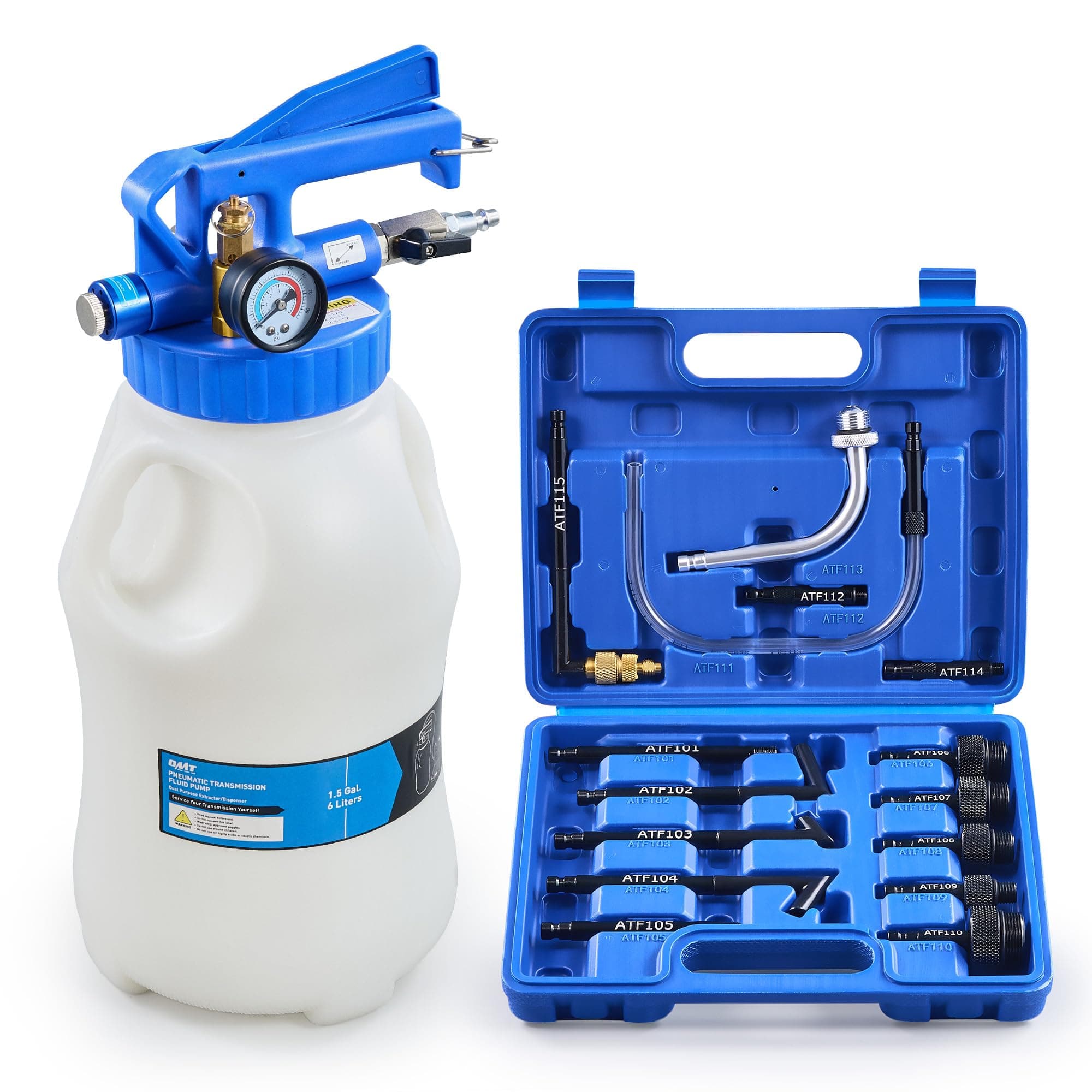 Orion Motor Tech Oil Extractor Pump and Dispenser Tool Kit, 6L Pneumatic Transmission Fluid Bleeder Set, 1.6 gal 2 Way Vacuum Fluid Evacuator and Filler Oil Change Kit 15 ATF Refill Adapters 3 Hoses