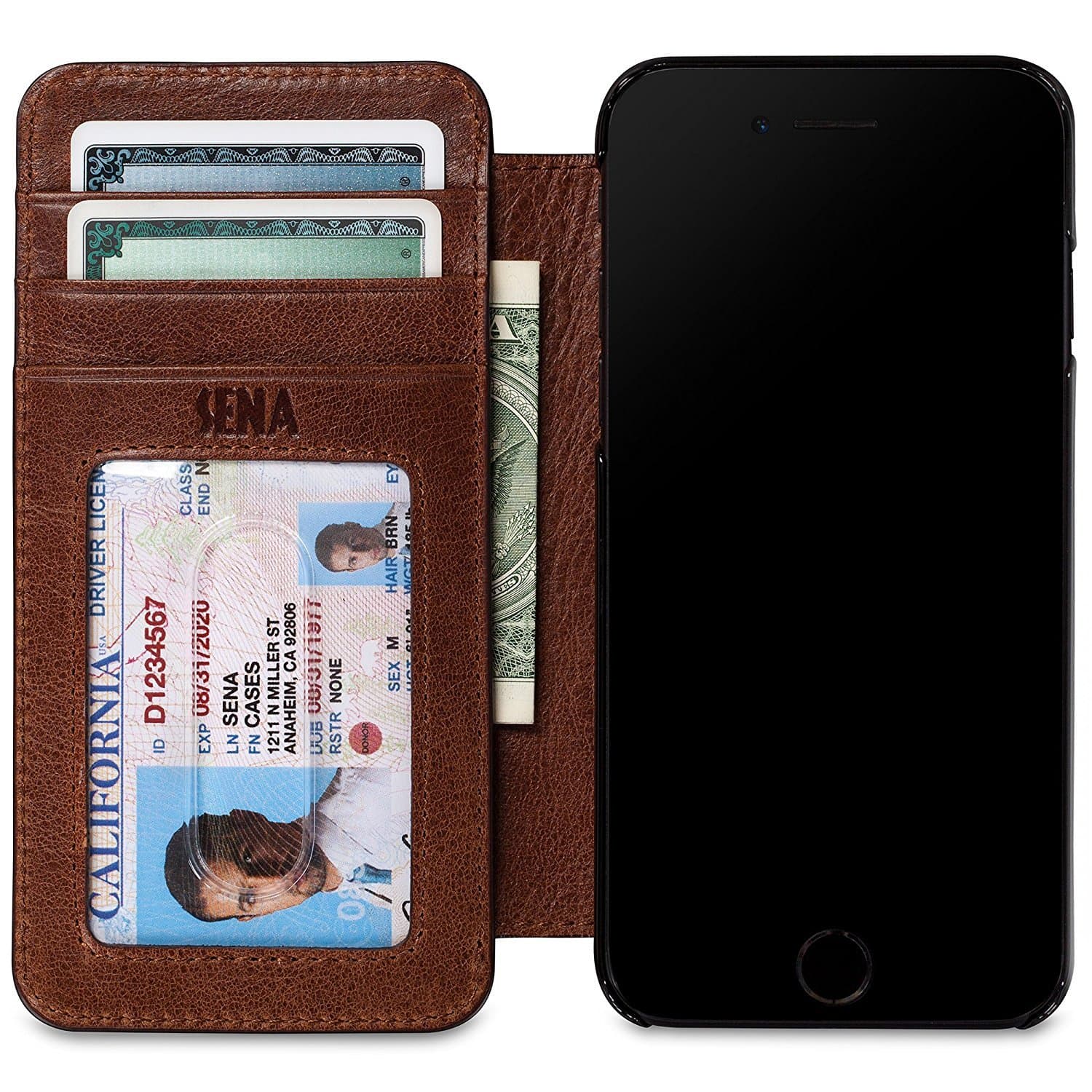 Sena Cases Genuine Leather Wallet Book iPhone 8 Plus / 7 Plus / 6 Plus (Heritage Cognac)