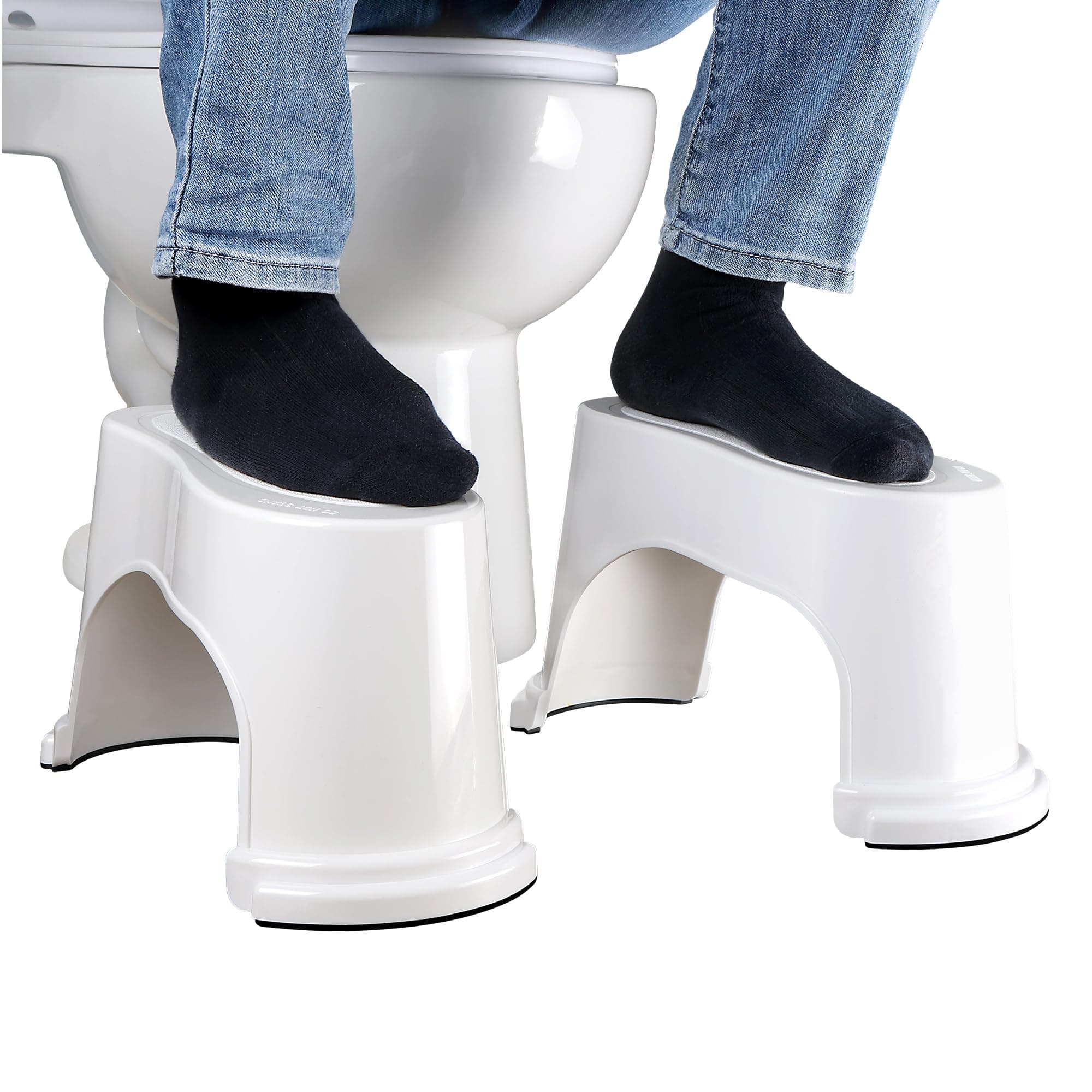 Toilet Stool 7" Bathroom Squatting Aid for Adults, Split Two-Piece Separate Movable Foot Rests with Flexible Positioning, Stackable Nesting Space-Saving Design(White 1 Pairs)