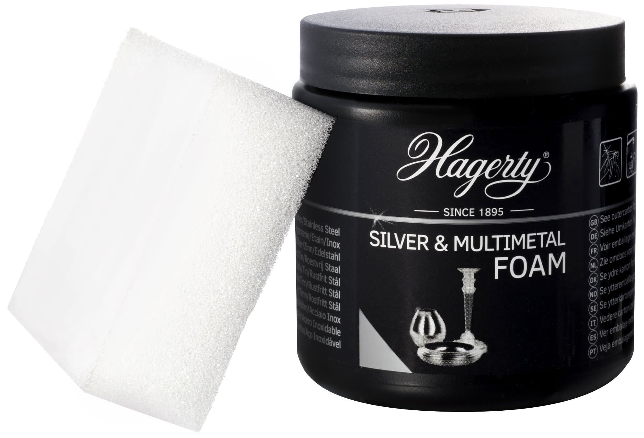 Hagerty Silver Foam 185g Effective Silver Care Foam Paste for Silver and Silver-Plated Metal Pewter Stainless Steel Chrome Silver Cleaner Paste for renewed Shine incl. Sponge