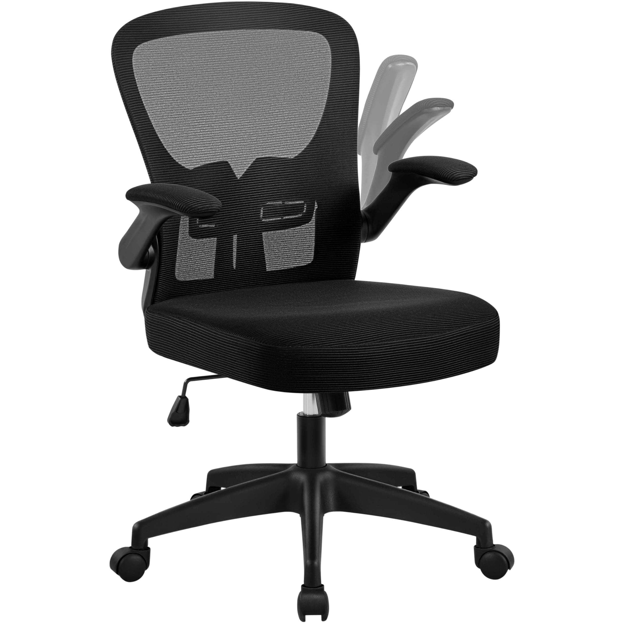 Yaheetech Ergonomic Office Chair with 90° Flip-up Armrest Lumbar Support Mid Back Mesh Computer Chair Padded Seat Cushion for Home Study Conference Work Black