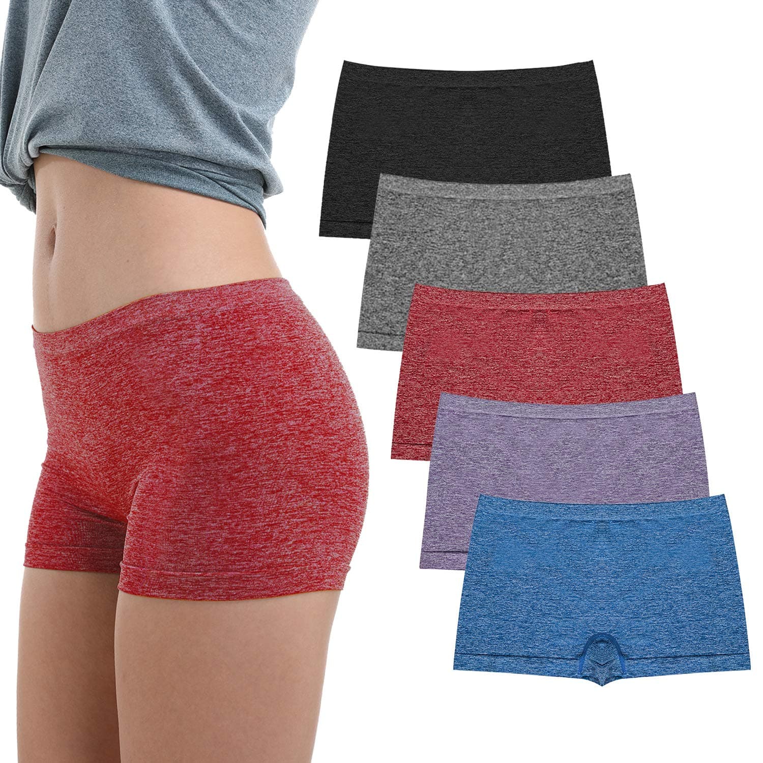 Women's Boyshort Underwear Full Coverage Seamless Panties Soft Stretch Boxer Briefs 5 Packs