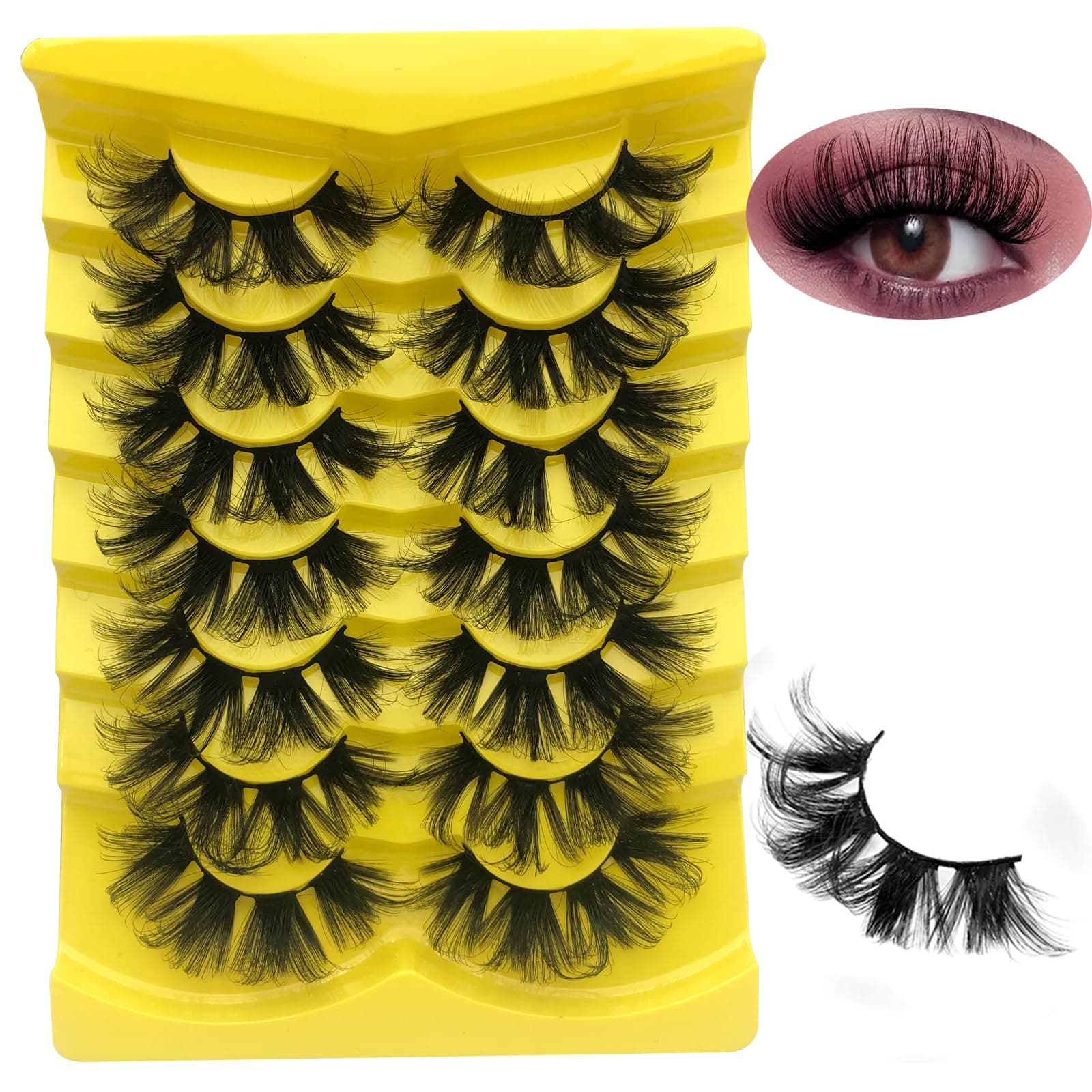 Dramatic Fluffy Mink Lashes - 25mm Wispy, 8D Volume, Curly, D Curl Strip Lashes Pack