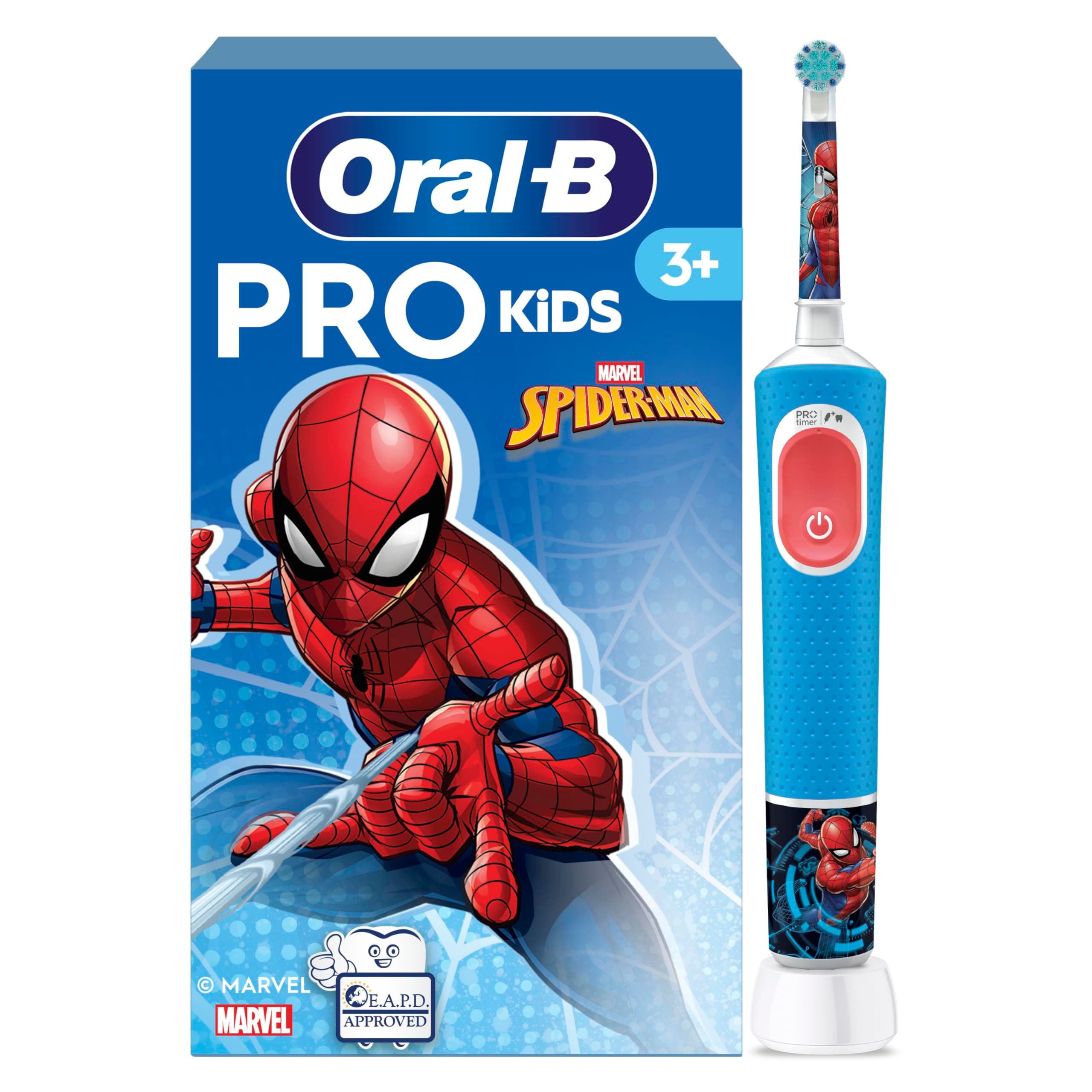Oral-B Pro Kids Electric Toothbrush, 1 Handle Featuring Marvel Spider-Man, 1 Toothbrush Head, Designed By Braun, For Ages 3+