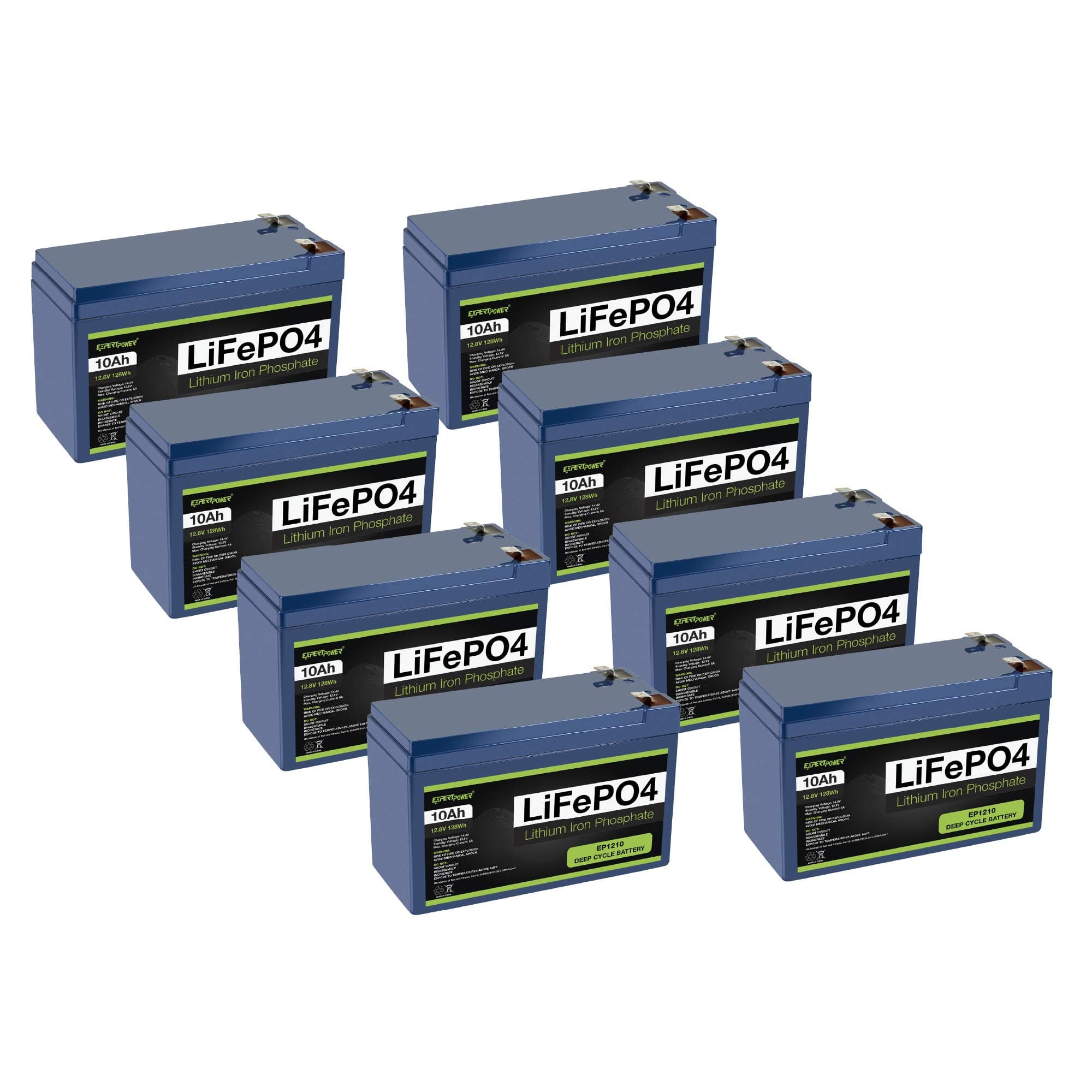 ExpertPower 8 Pack 12V 10Ah Lithium LiFePO4 Deep Cycle Rechargeable Battery | 2500-7000 Life Cycles & 10-Year Lifetime | Built-in BMS