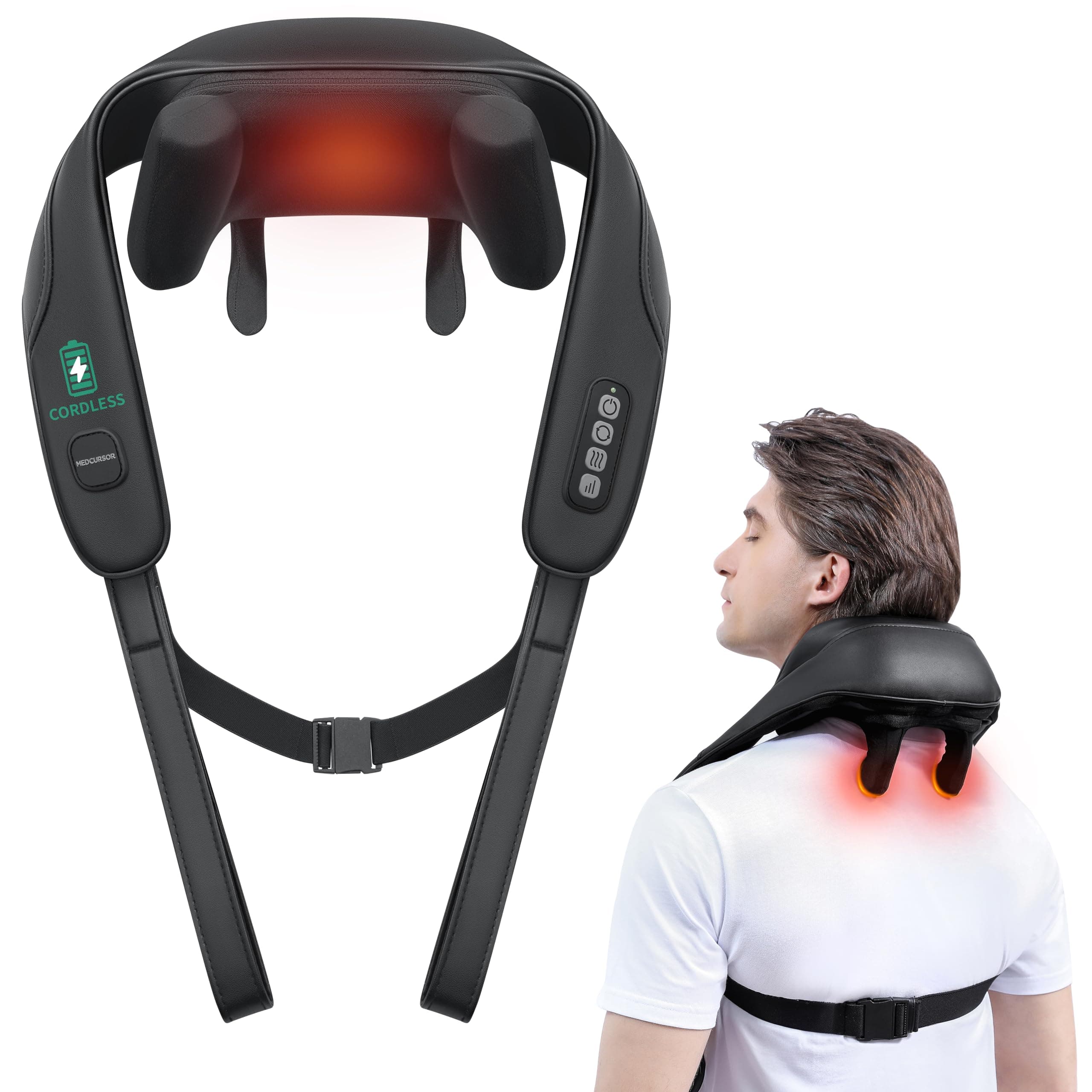 Medcursor Neck Massager, Cordless 4D 6 Massage Nodes Deep Tissue Kneading Massage for Pain Relief, Massager for Neck Back Shoulder, Office, Home & Car