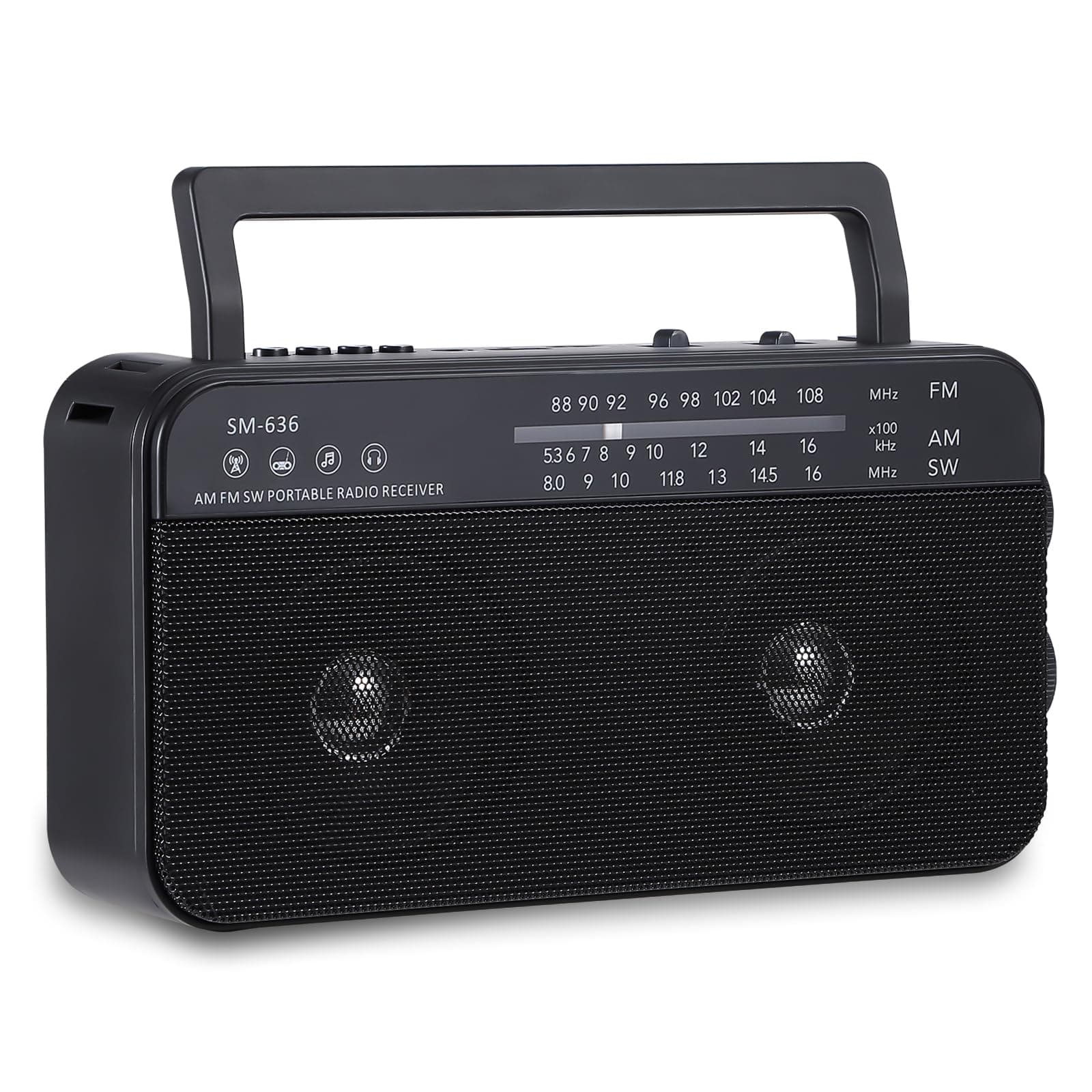 Portable Am FM Shortwave Radio with Bluetooth Speaker, 3X D Batteries or AC Power Transistor Radio with Two 6 Watt Speakers, Compatible with USB AUX and MP3 Player