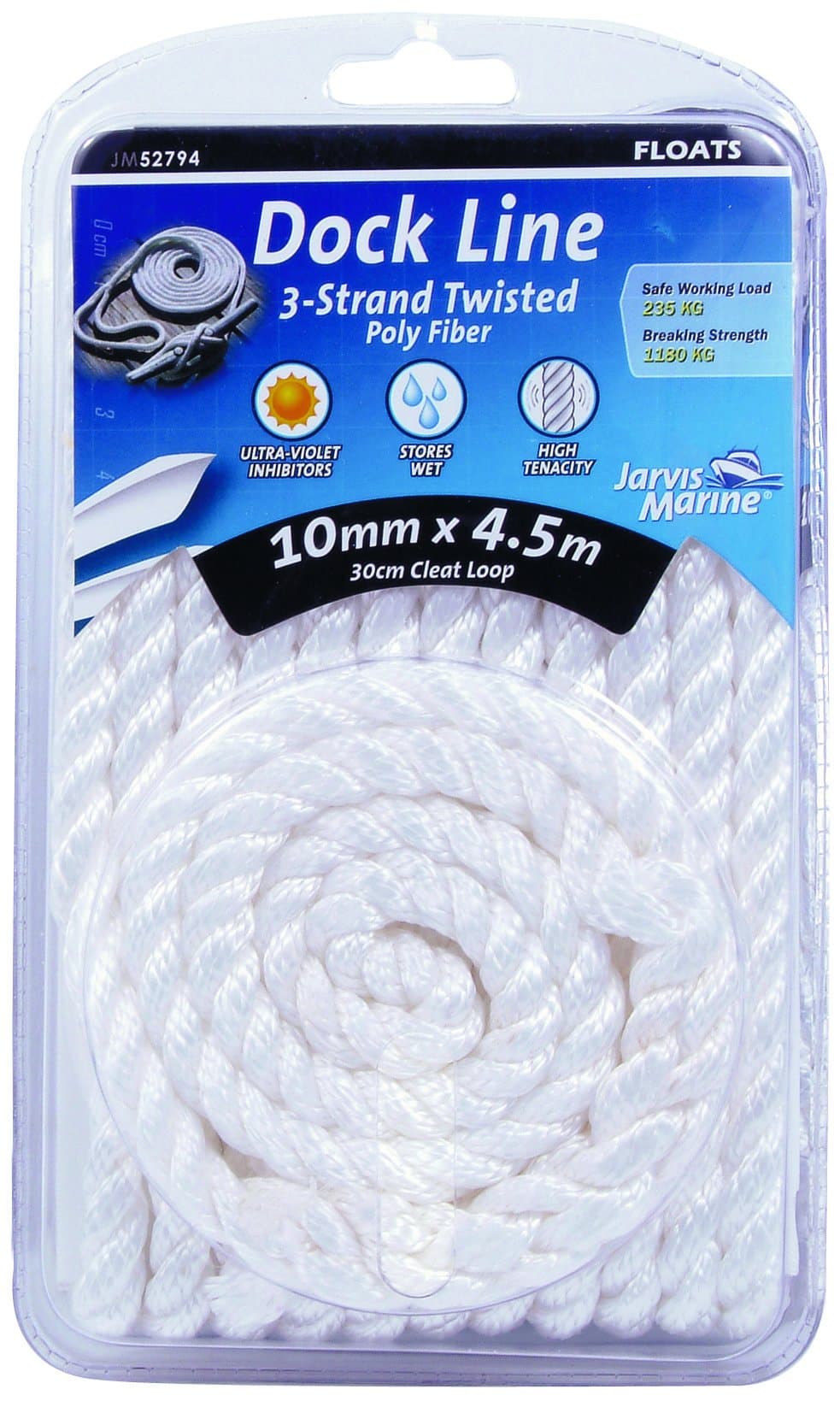 JARVIS WALKER MARINE DOCK MOORING LINE 3/8" X 15' NYLON ROPE