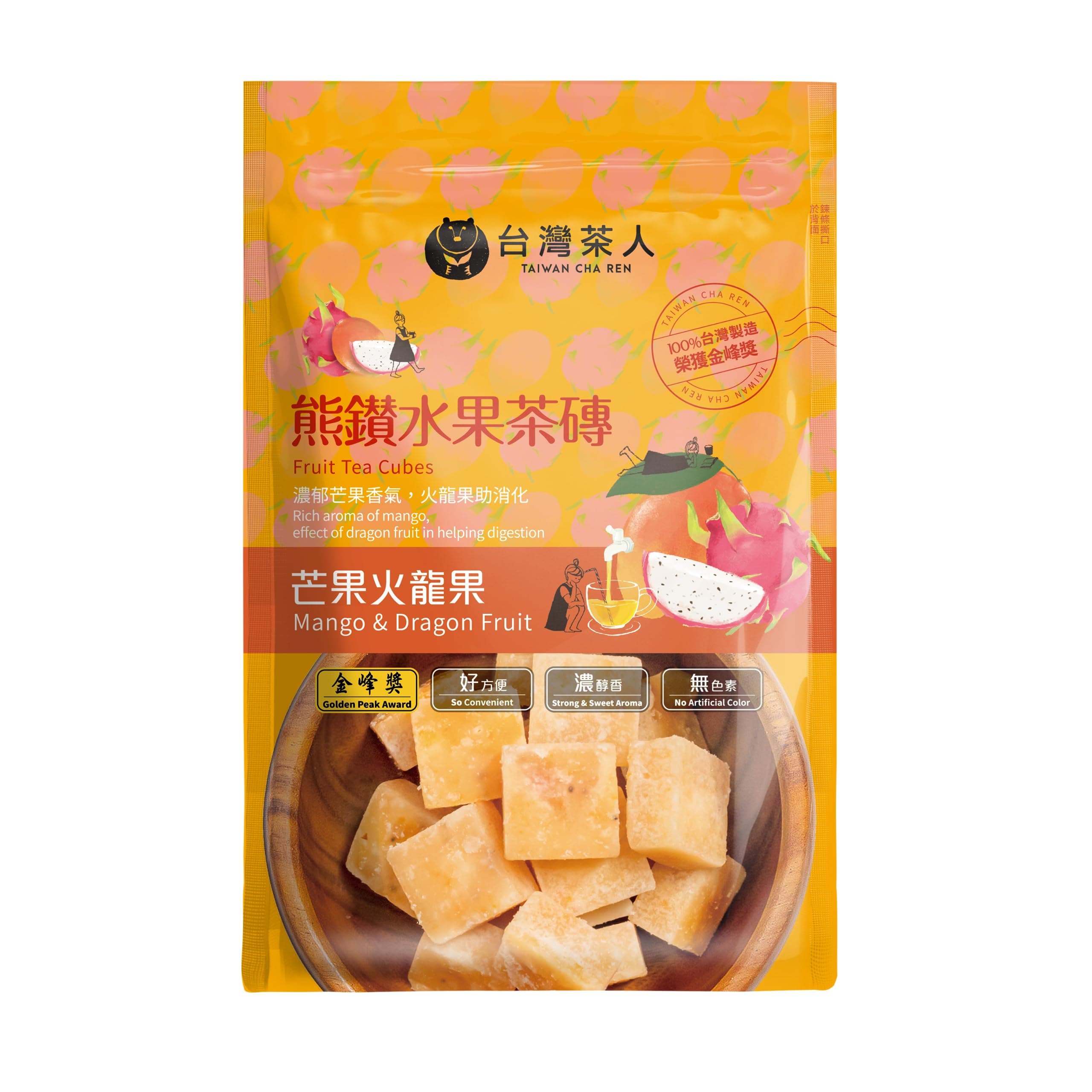 Cha Ren Fruit Tea Cubes - Mango and Dragon Flavor Drinks, Bagless, 4.9Oz / 140g