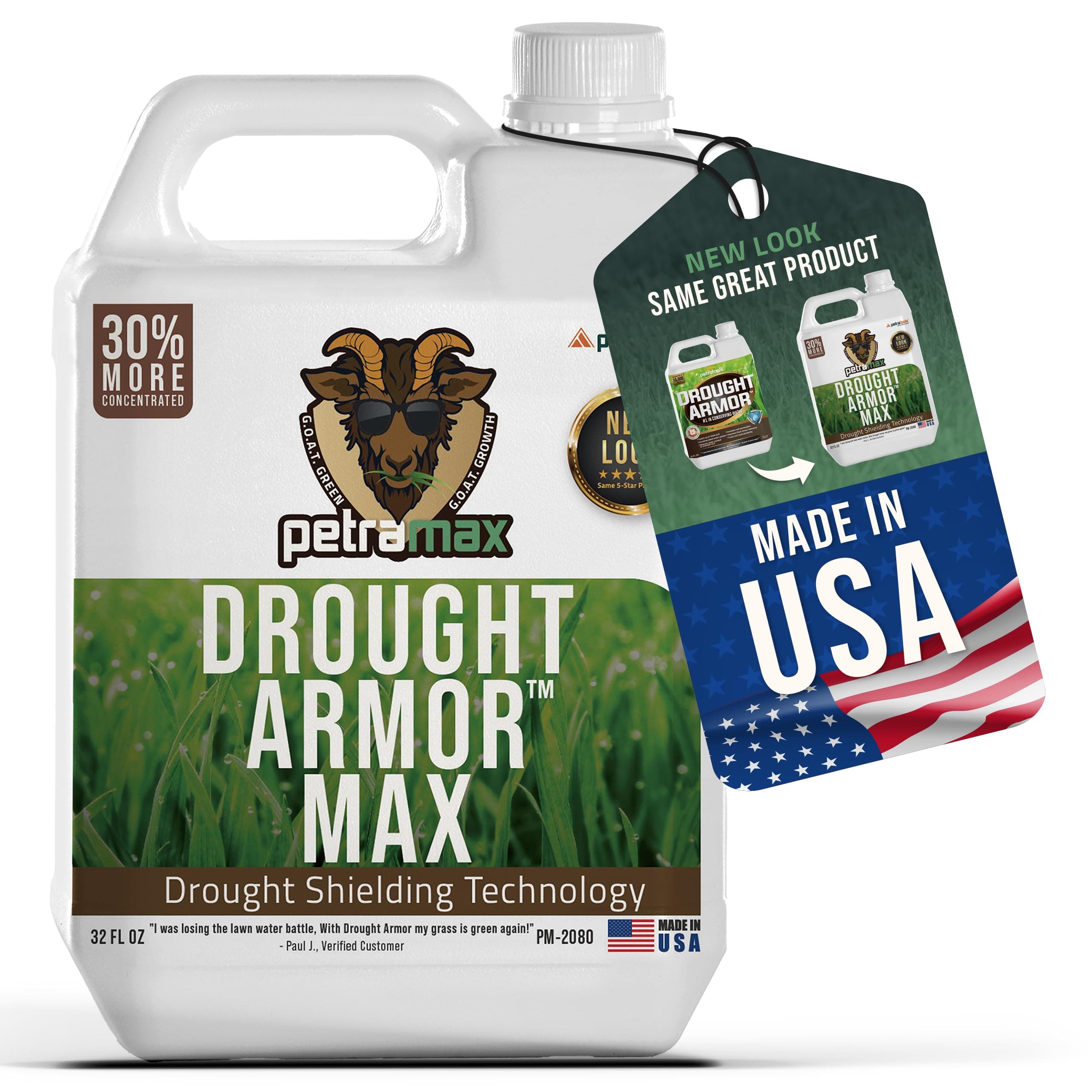 PetraMax Lawn & Turf Drought Armor - Keep Grass Hydrated, Lawn Fertilizer for Green Grass, Liquid Grass Fertilizer for Lawn, Root Booster for Plants & Grass & Lawn Soil (32oz)