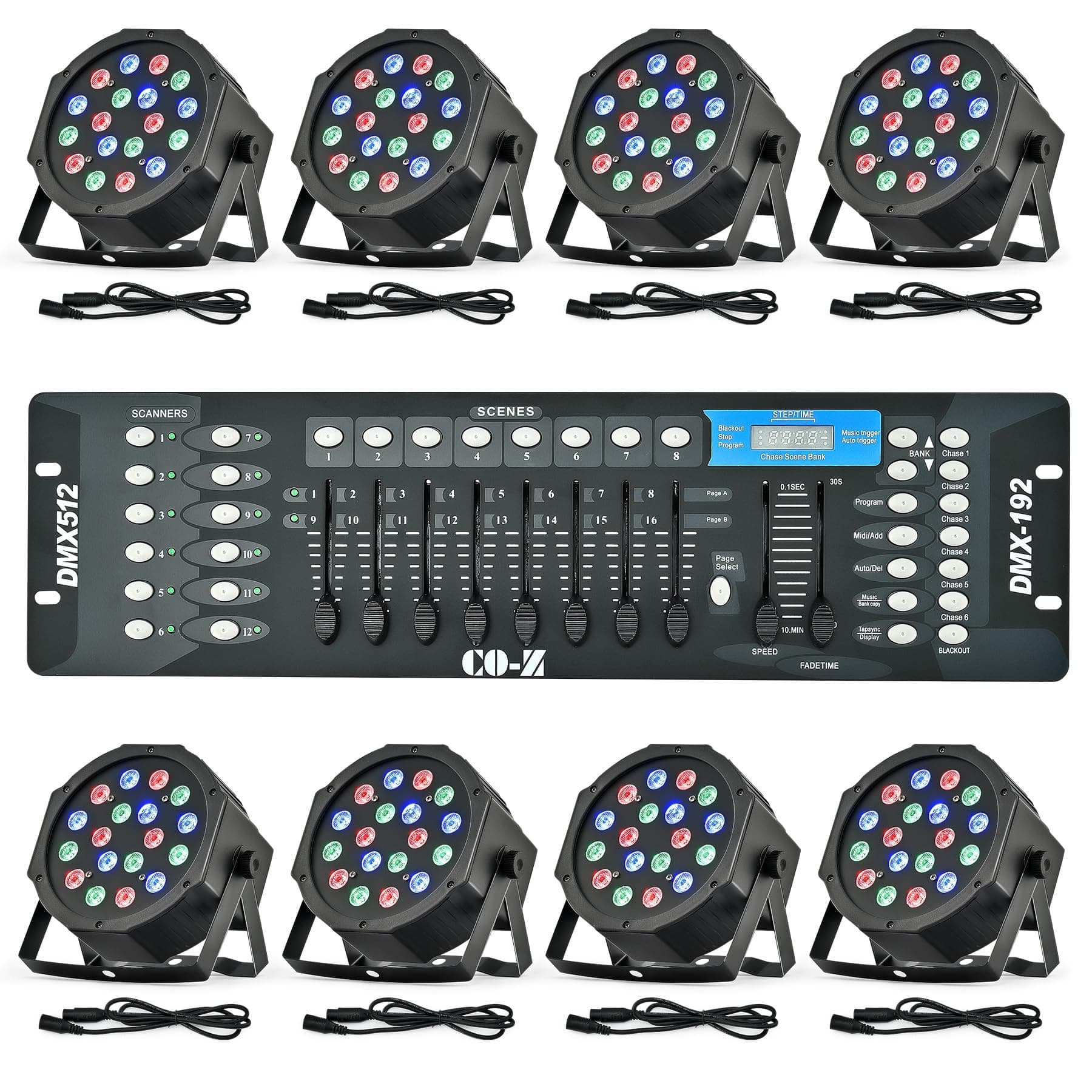 CO-Z LED Stage Lighting RGB Disco Lights 18 x 3 W, with DMX Controller for DJ, Concert, Disco, Bar, Party, Wedding 8 Pieces