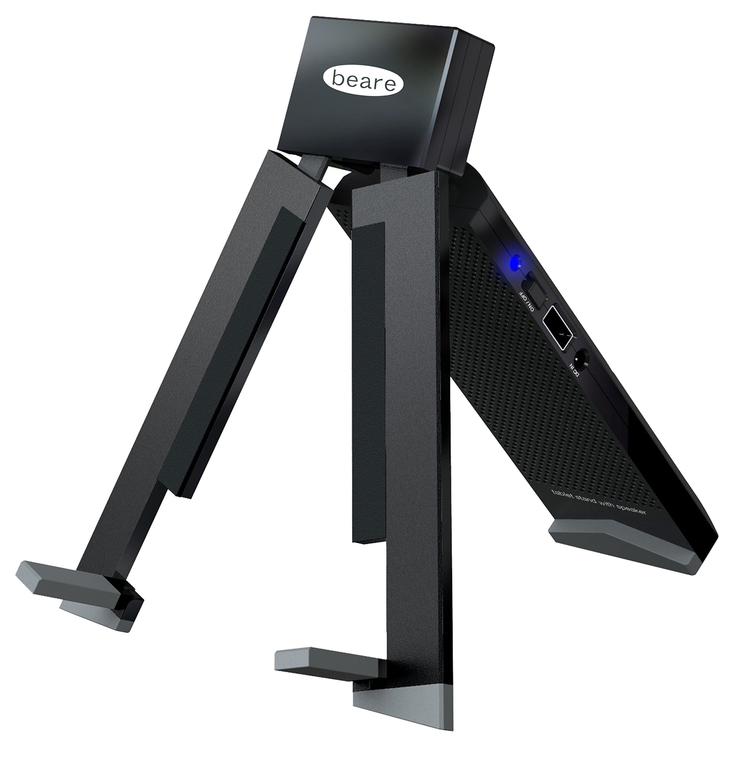 Trio Folding Portable Tablet Stand with Built in Speaker: USB or Battery Powered