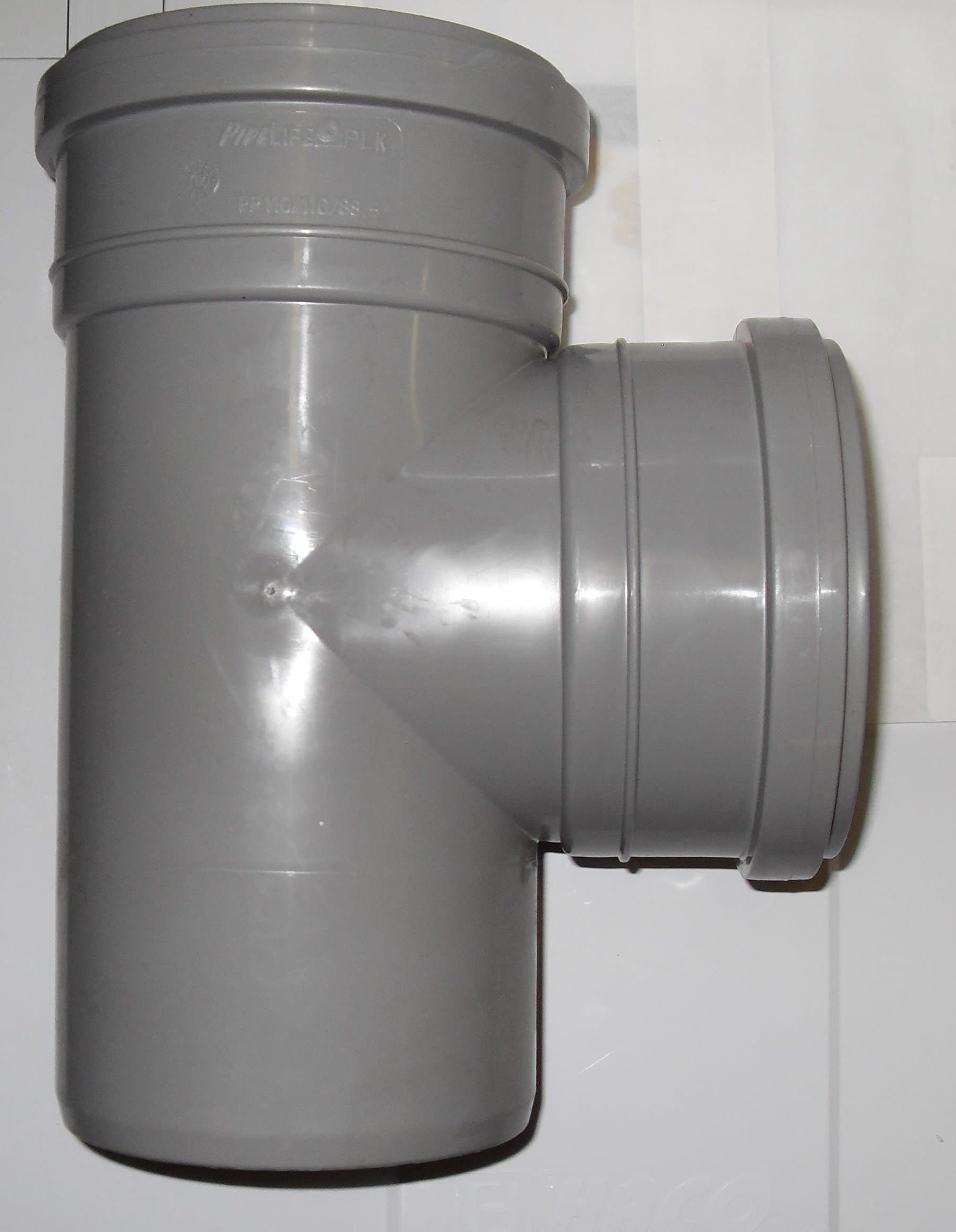 Soil Pipe Branch 110 mm with a 90 Degree 110 mm Inlet - Push Fit - Grey