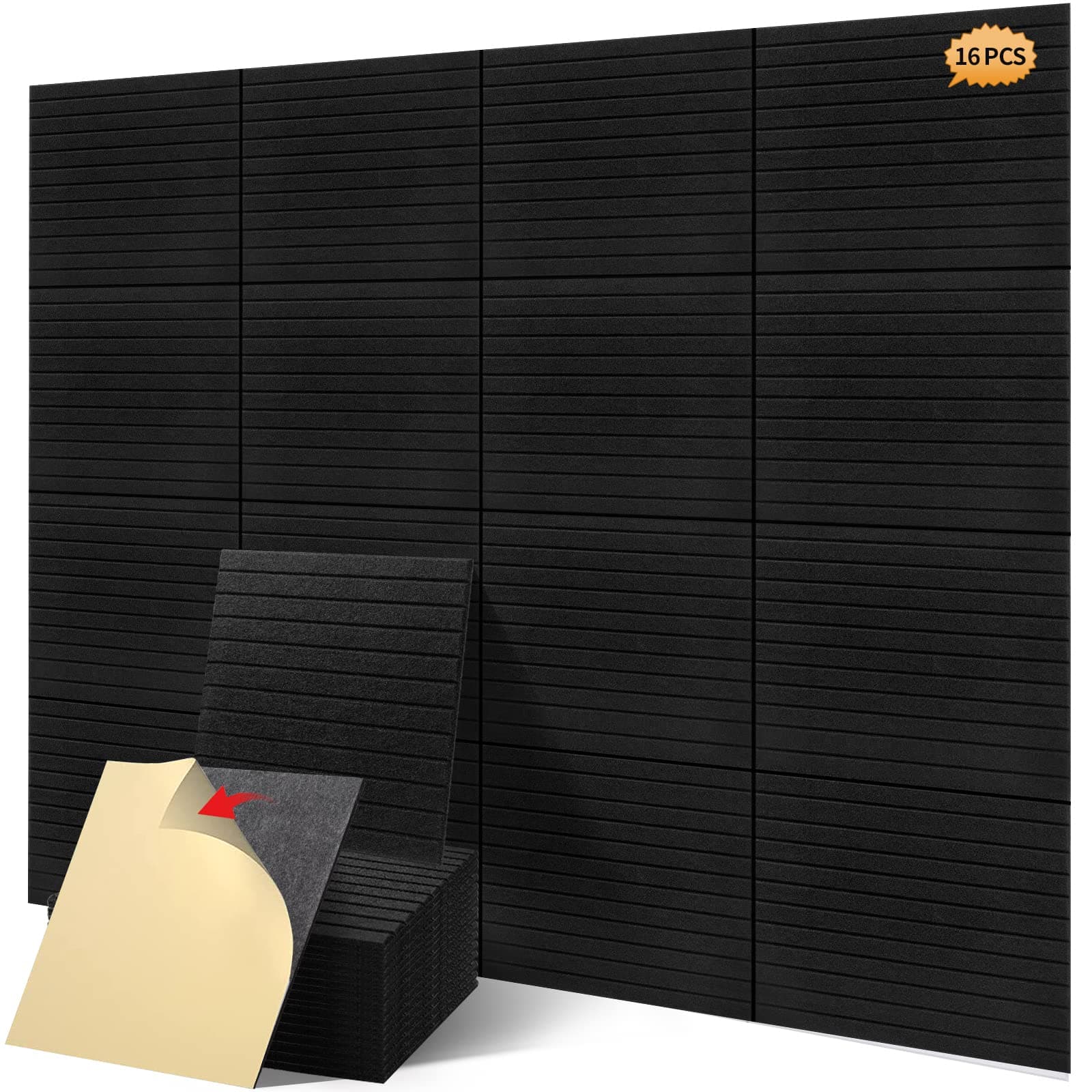 12 Pcs Pro Grade Sound Proof Board Acoustic Board,Beveled 36 Block Tile Sound Absorpted Wall Panels,Better Than Foam,with Adhesive on Back,For Professional Studio Acoustic Treatmen (12x12x0.4 inch)